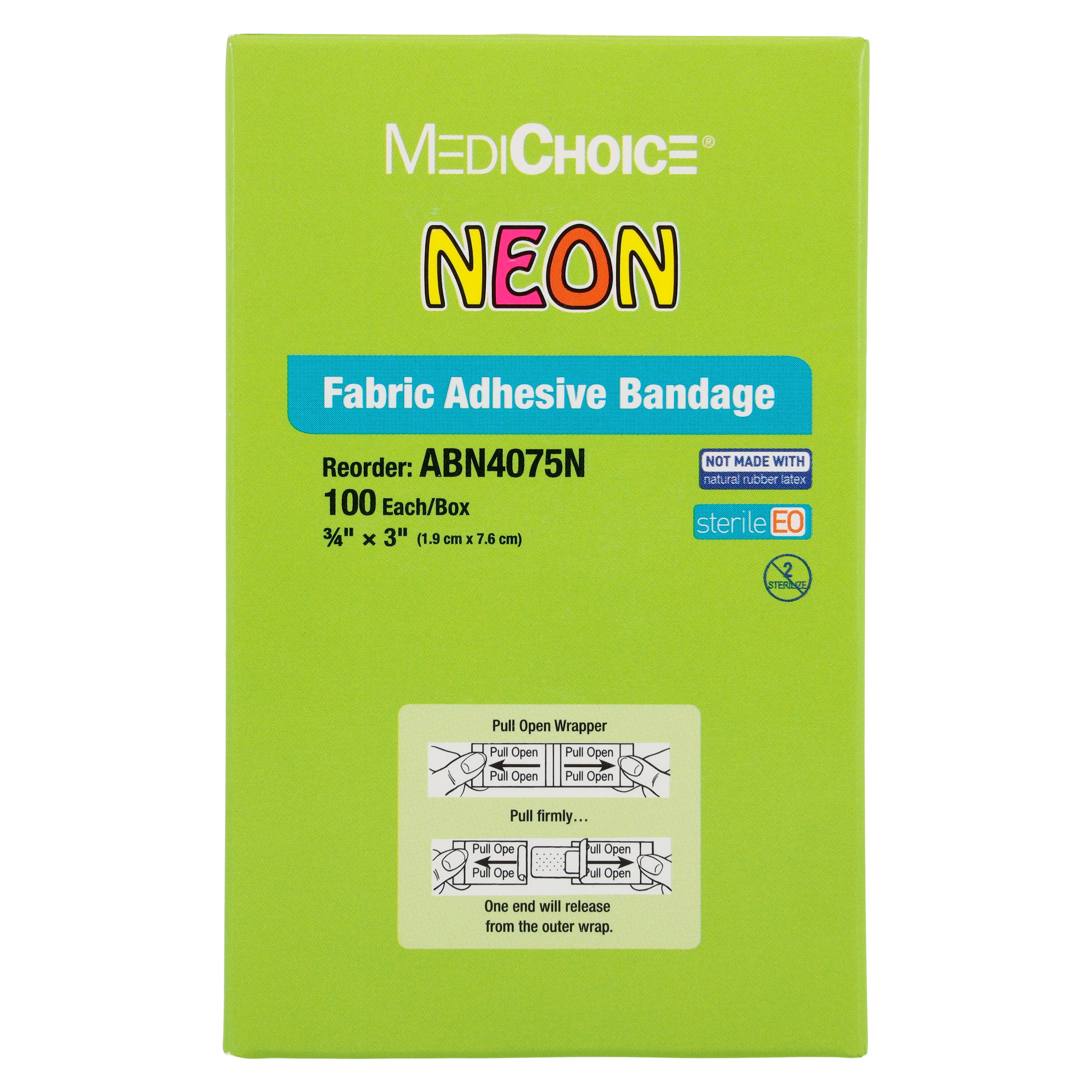 MediChoice Adhesive Bandage, Fabric, 3/4" x 3", Assorted Neon, Sterile, 100/Box thumbnail 4
