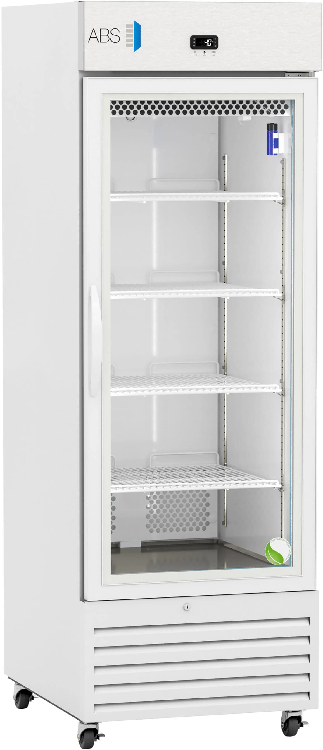 American Biotech Supply Standard Laboratory Refrigerator, Glass Door, 23 Cu Ft, 2°C to 15°C, Right Hinge, 01KWC87QD9DG88W49RJN52PQEK - Std Lab Refrig Glass Door - Image 1