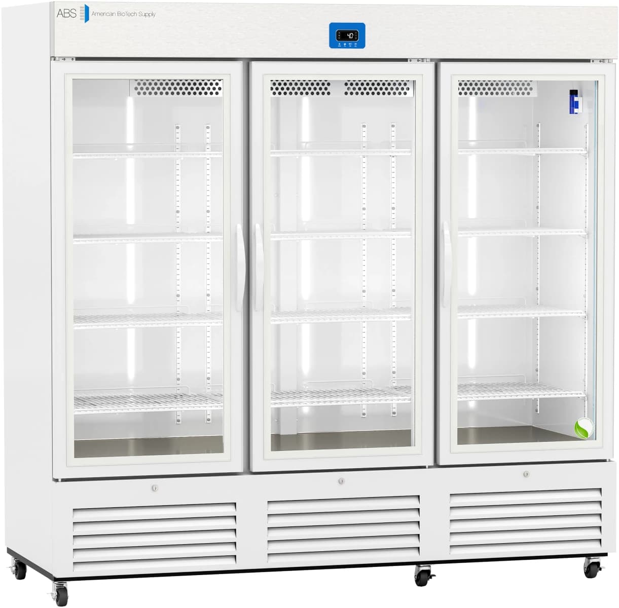 American Biotech Supply Premier Laboratory Refrigerator, 72 cu ft, 3 Glass Doors, Self-Closing, +2 to 15°C, Cycle Defrost - Premier Lab Refrig Glass Door - Image 1