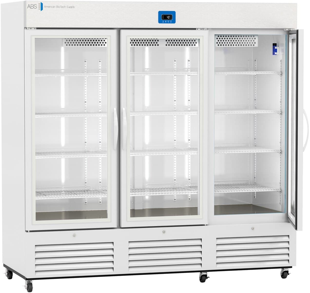 American Biotech Supply Premier Laboratory Refrigerator, 72 cu ft, 3 Glass Doors, Self-Closing, +2 to 15°C, Cycle Defrost thumbnail 2