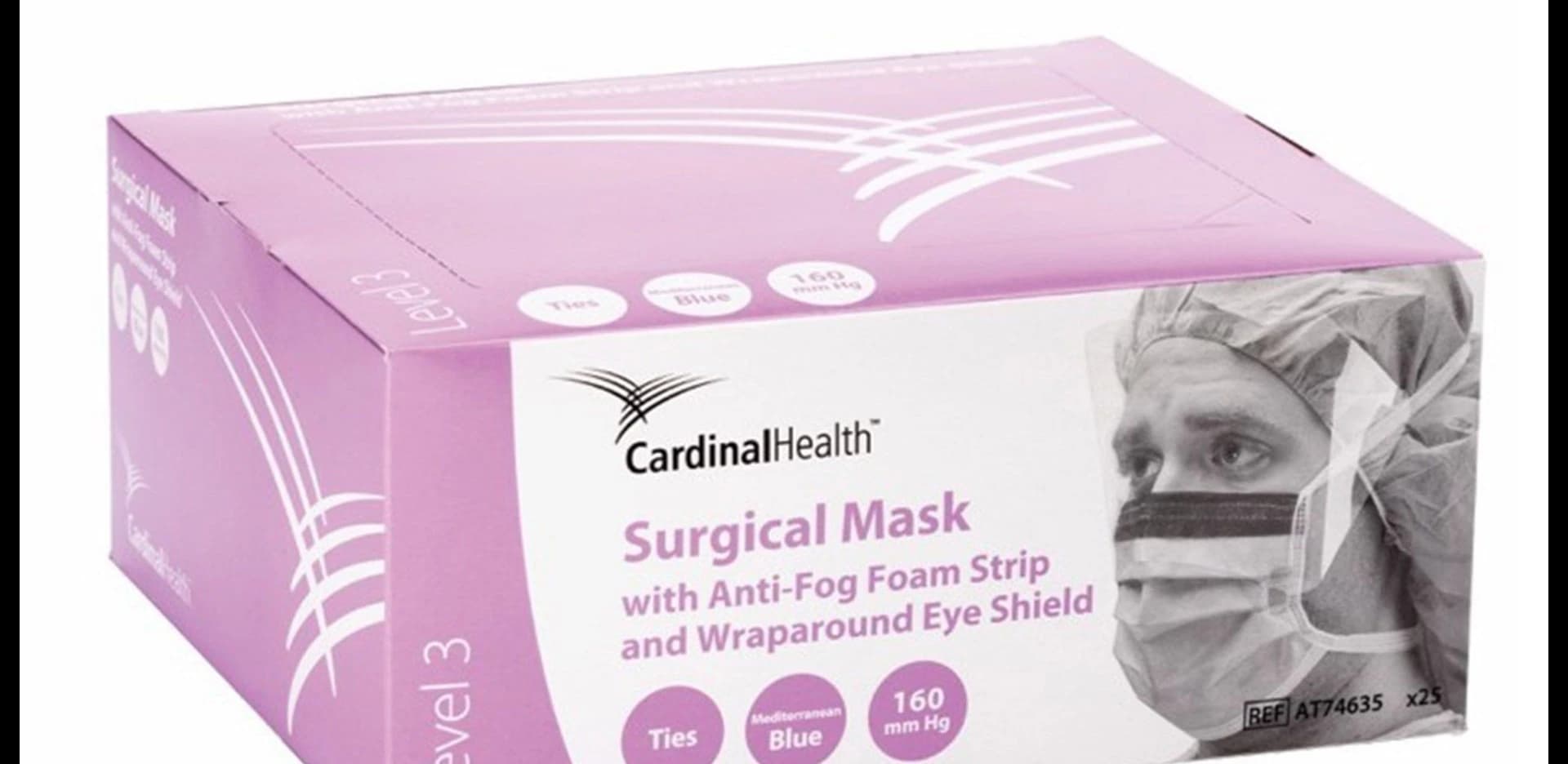 Cardinal Health Surgical Mask, ASTM Level 3, Mediterranean Blue, Not Made with Natural Rubber Latex, 300/Case - Mask Surgical Level 3 w/ Anti- - Image 1