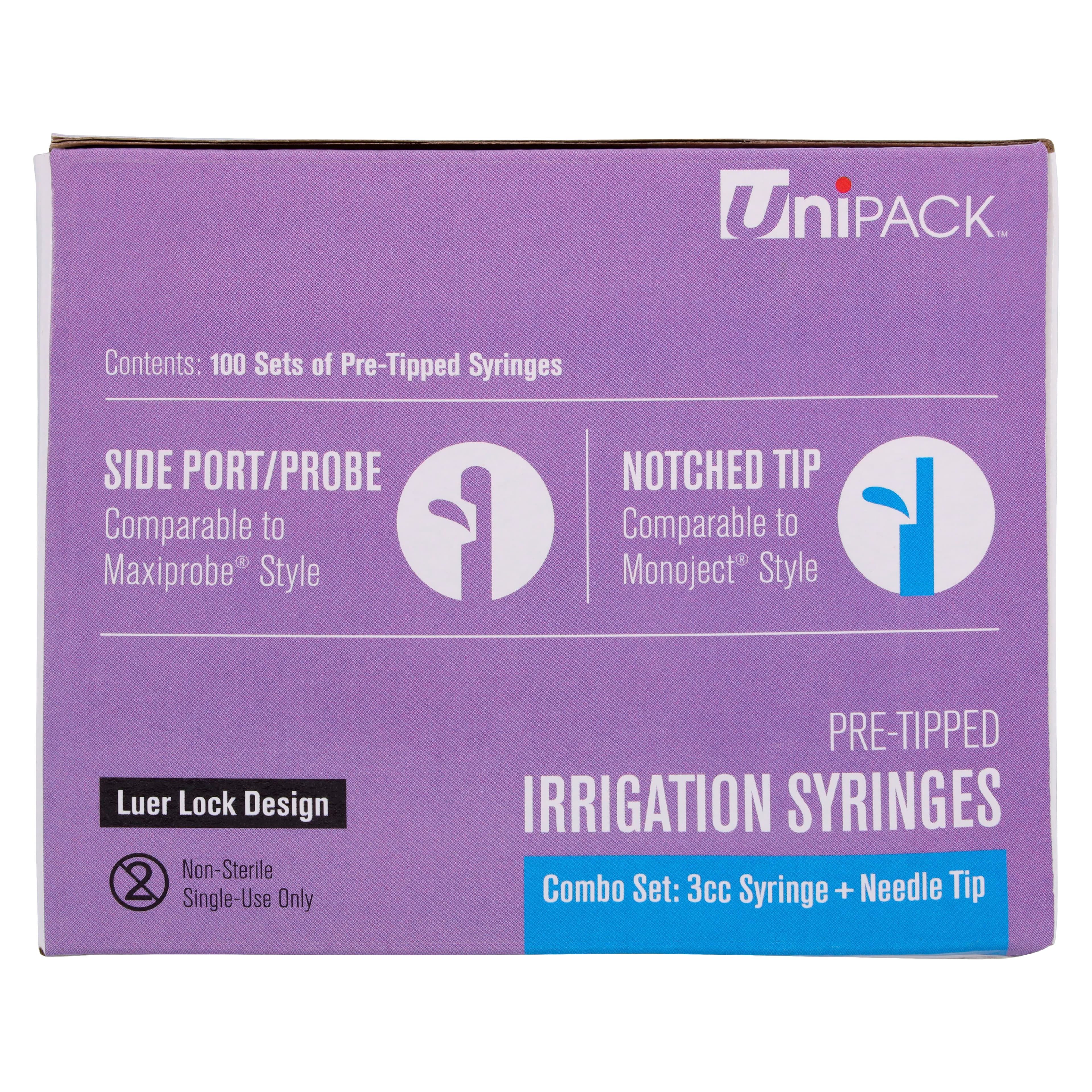 UNiPACK Irrigation Syringe Combo, 3cc, 30 Gauge Luer Lock Side Port/Probe Needle, Purple, Non-Sterile, 100/Box, URN-55103-30 thumbnail 9