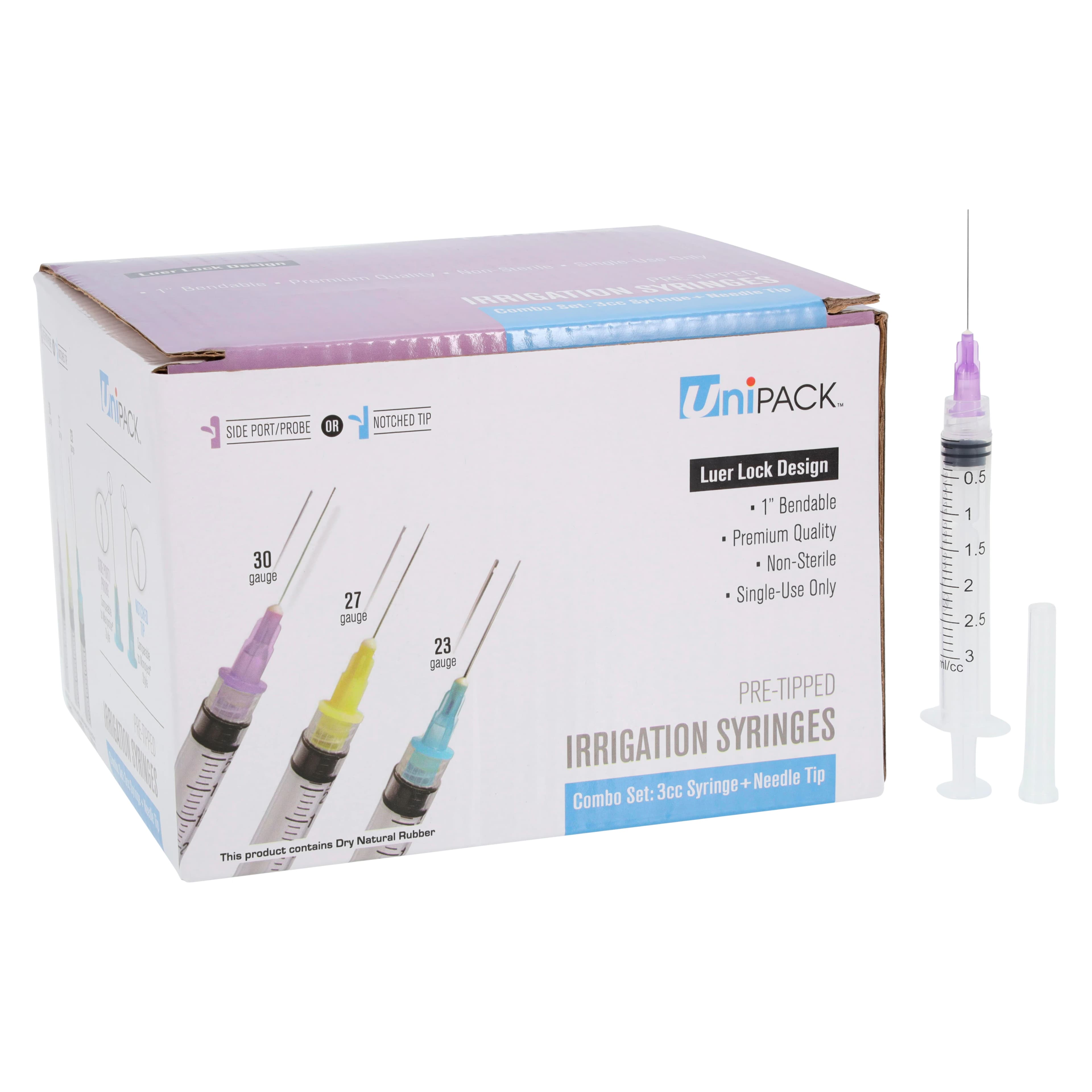 UNiPACK Irrigation Syringe Combo, 30 Gauge Luer Lock, Purple, Notched Needle Tip, 3cc, 100/Box thumbnail 2