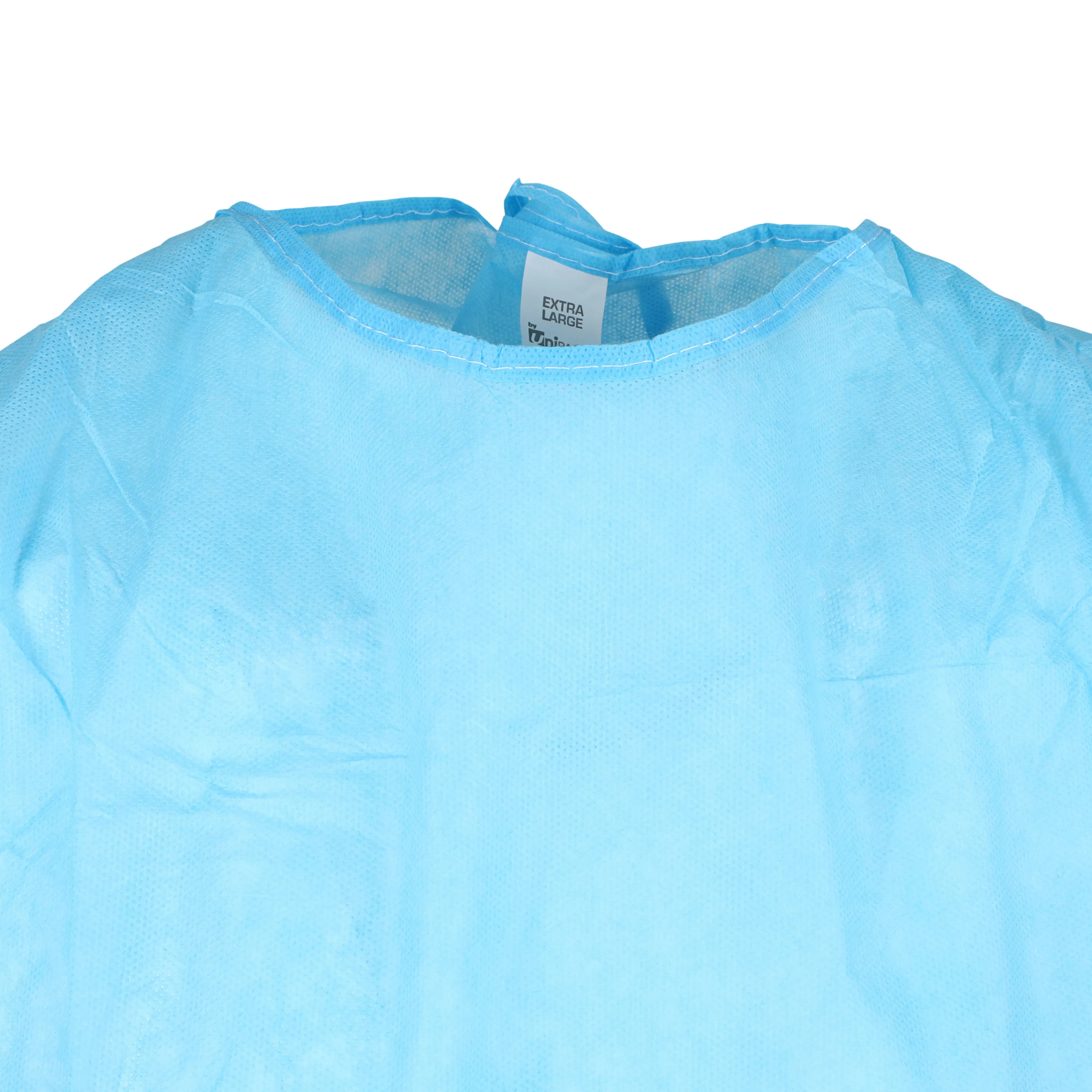 Unipack Disposable Isolation Gown, SMS, X-Large, Blue, Knee Length, Non-Sterile, Tie Back, Knit Cuff, Long Sleeves, 10/Bag thumbnail 6