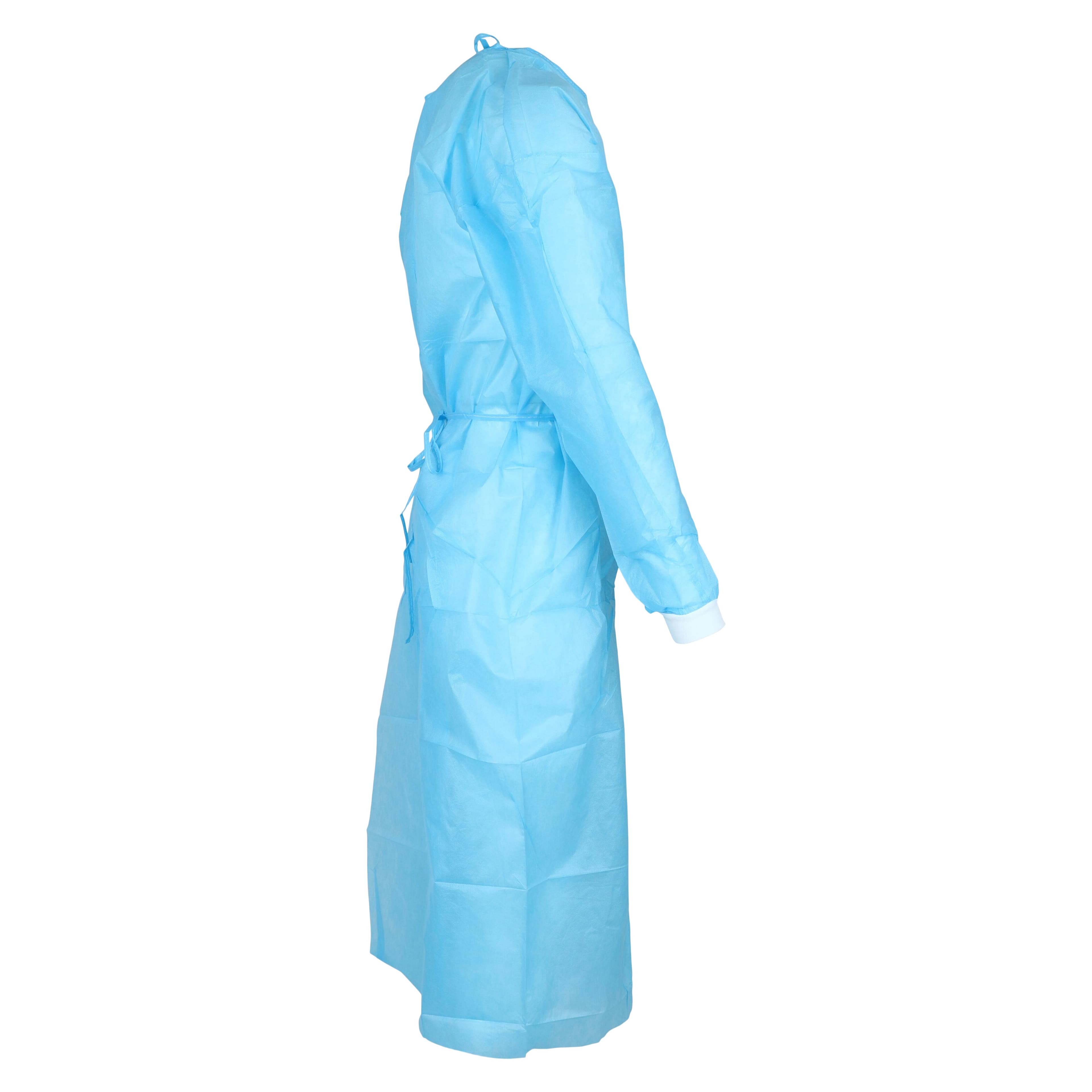 Unipack Disposable Isolation Gown, SMS, X-Large, Blue, Knee Length, Non-Sterile, Tie Back, Knit Cuff, Long Sleeves, 10/Bag thumbnail 3