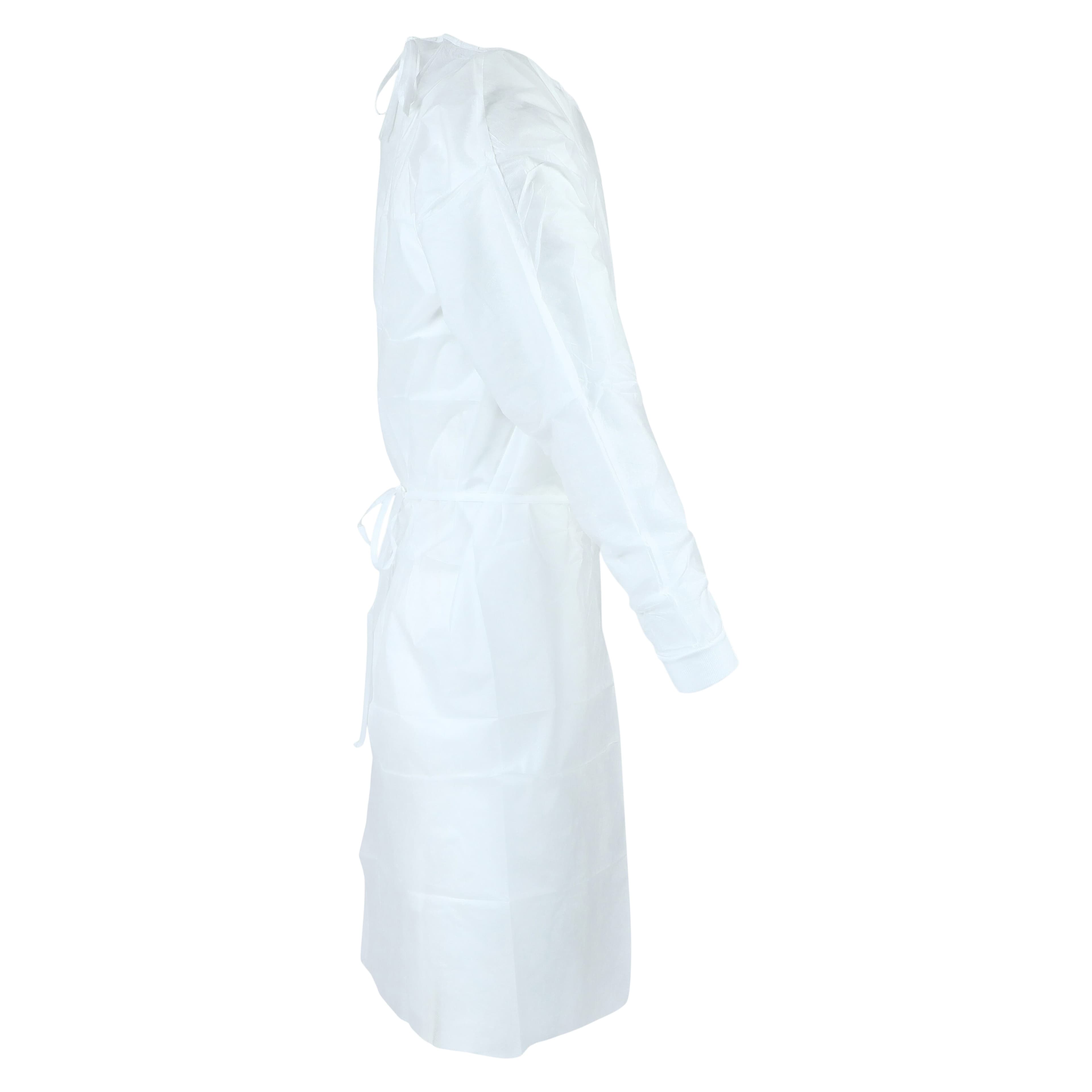 Unipack Disposable Isolation Gown, SMS, X-Large, White, Knee Length, Non-Sterile, Tie Back, Knit Cuff, 10/Bag thumbnail 3