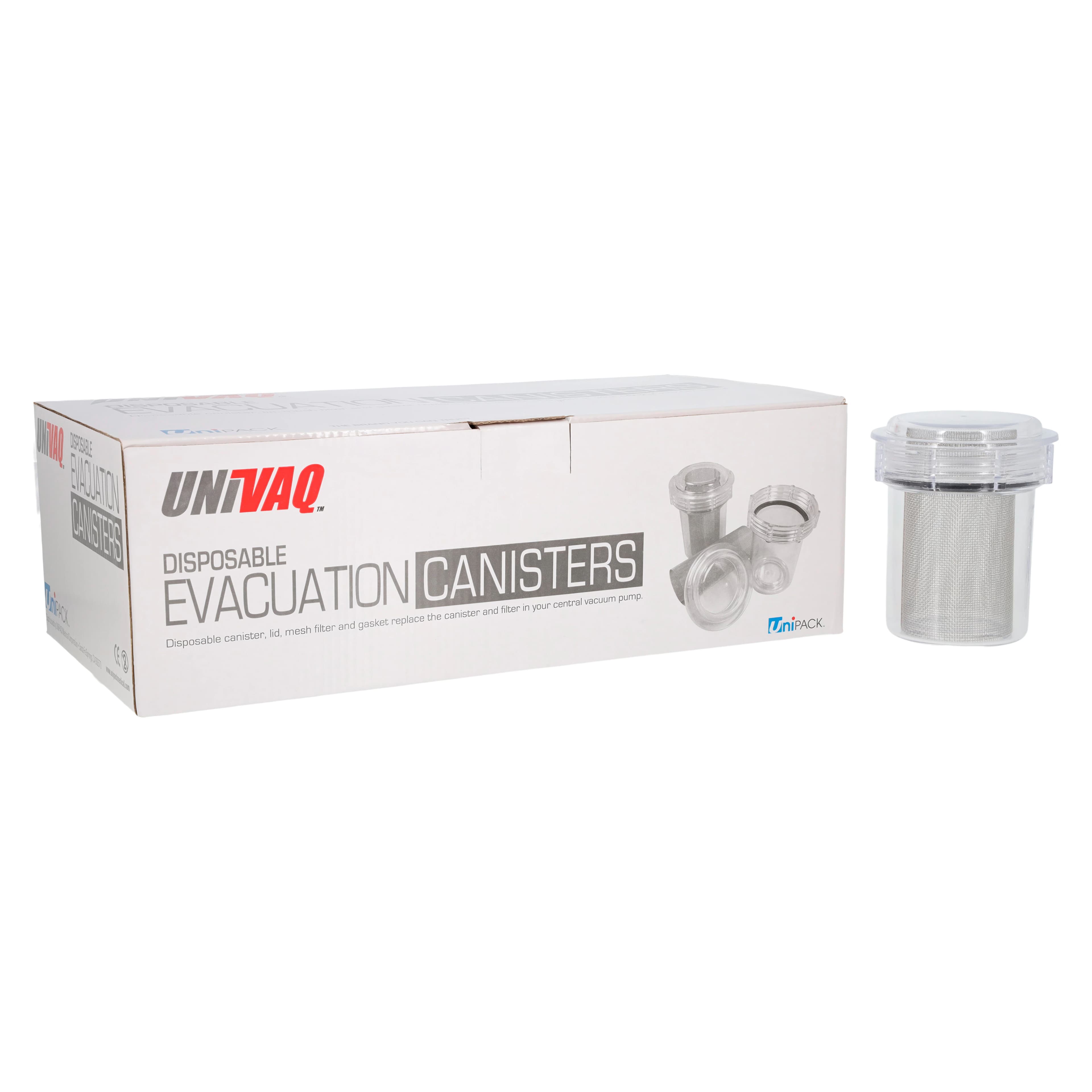Unipack Evac Canisters 82300 with Mesh, 3-1/2 in x 4-3/8 in, 8/Box - Evac Canisters 82300 w/Mesh - Image 1