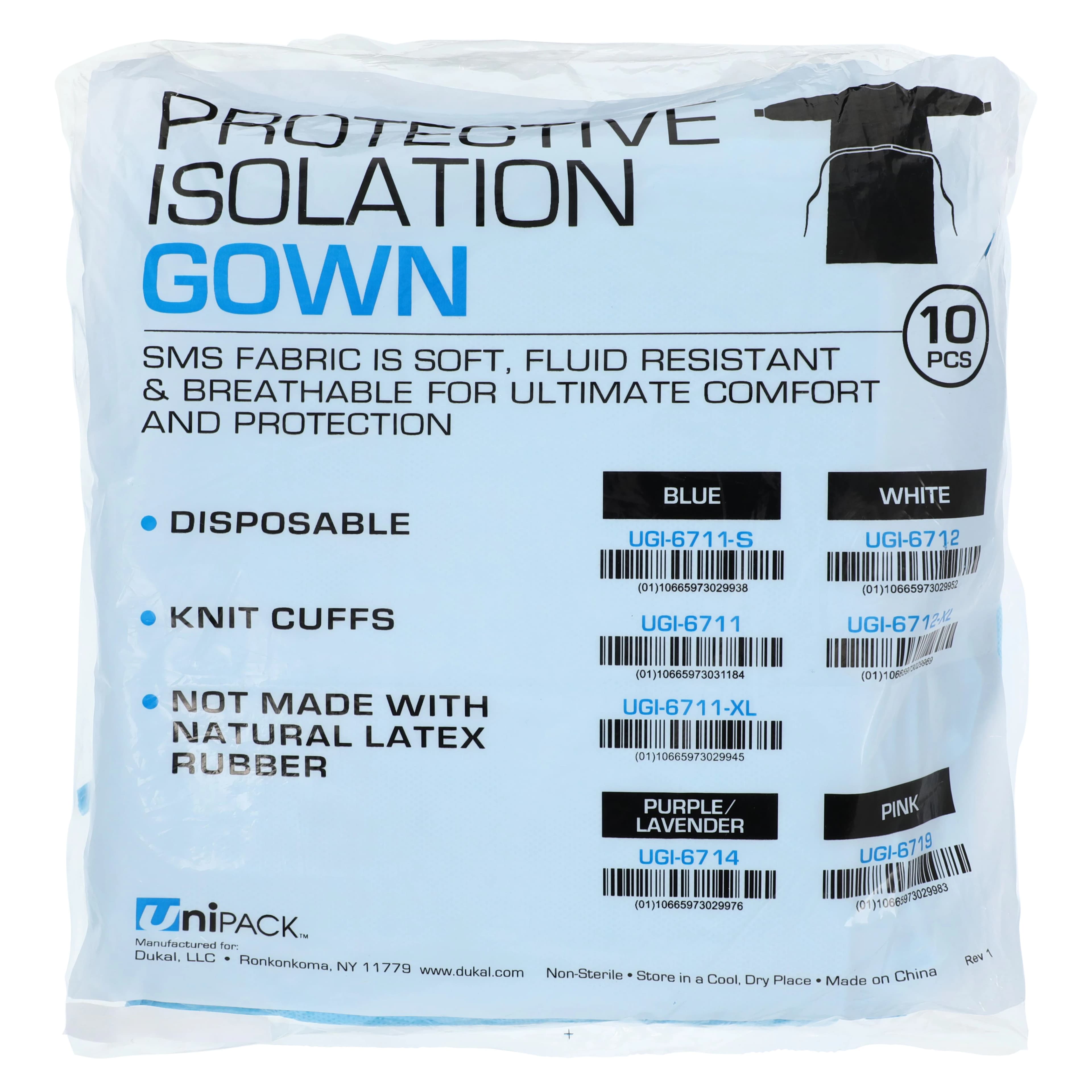 UniPACK Regular SMS Isolation Gown, Knit Cuff, Blue, Non-Sterile, 10/Bag, UGI-6711 thumbnail 8