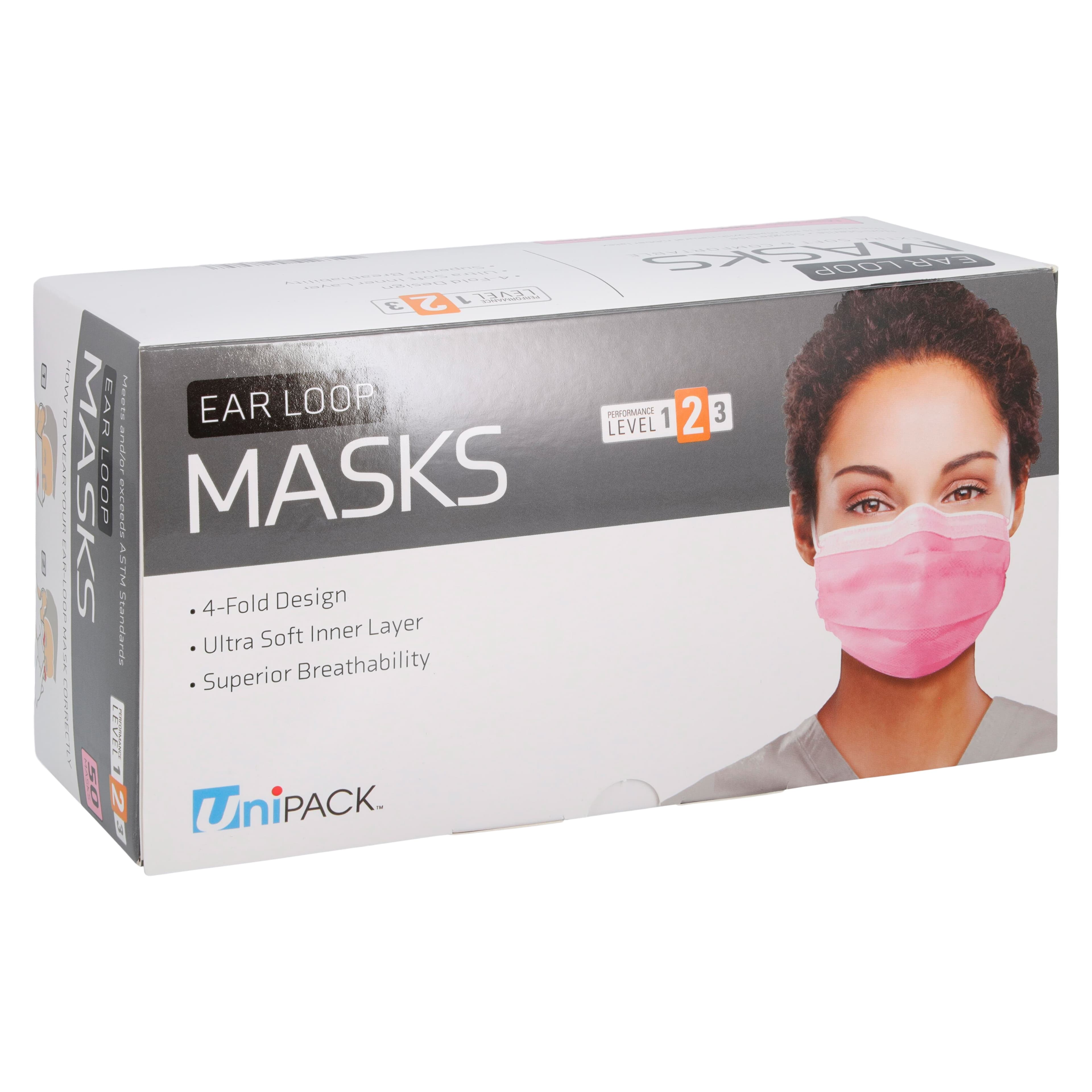 Unipack Medical ASTM Level 2 Earloop Face Mask, Pink, Adult, 50/Box thumbnail 6