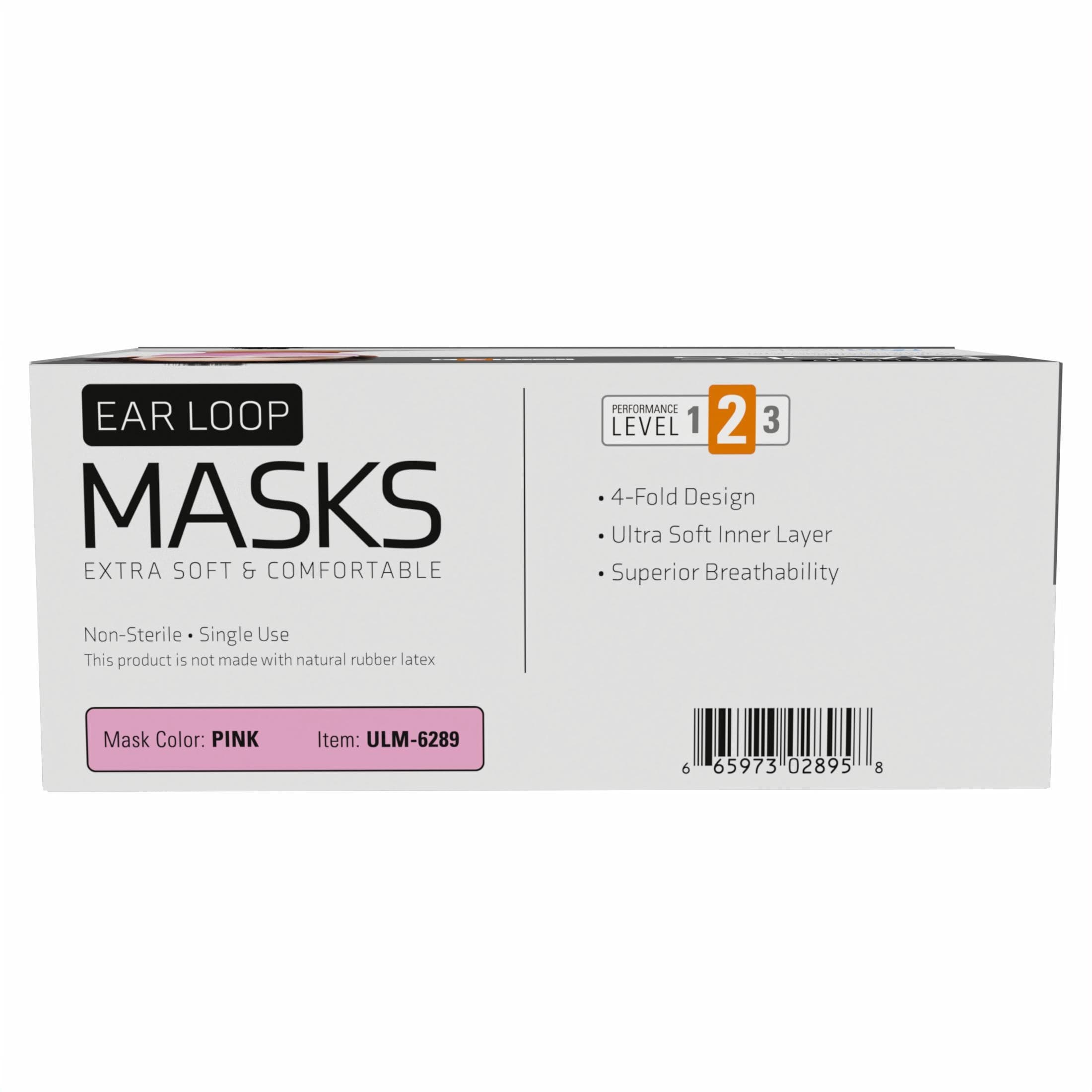 Unipack Medical ASTM Level 2 Earloop Face Mask, Pink, Adult, 50/Box thumbnail 4