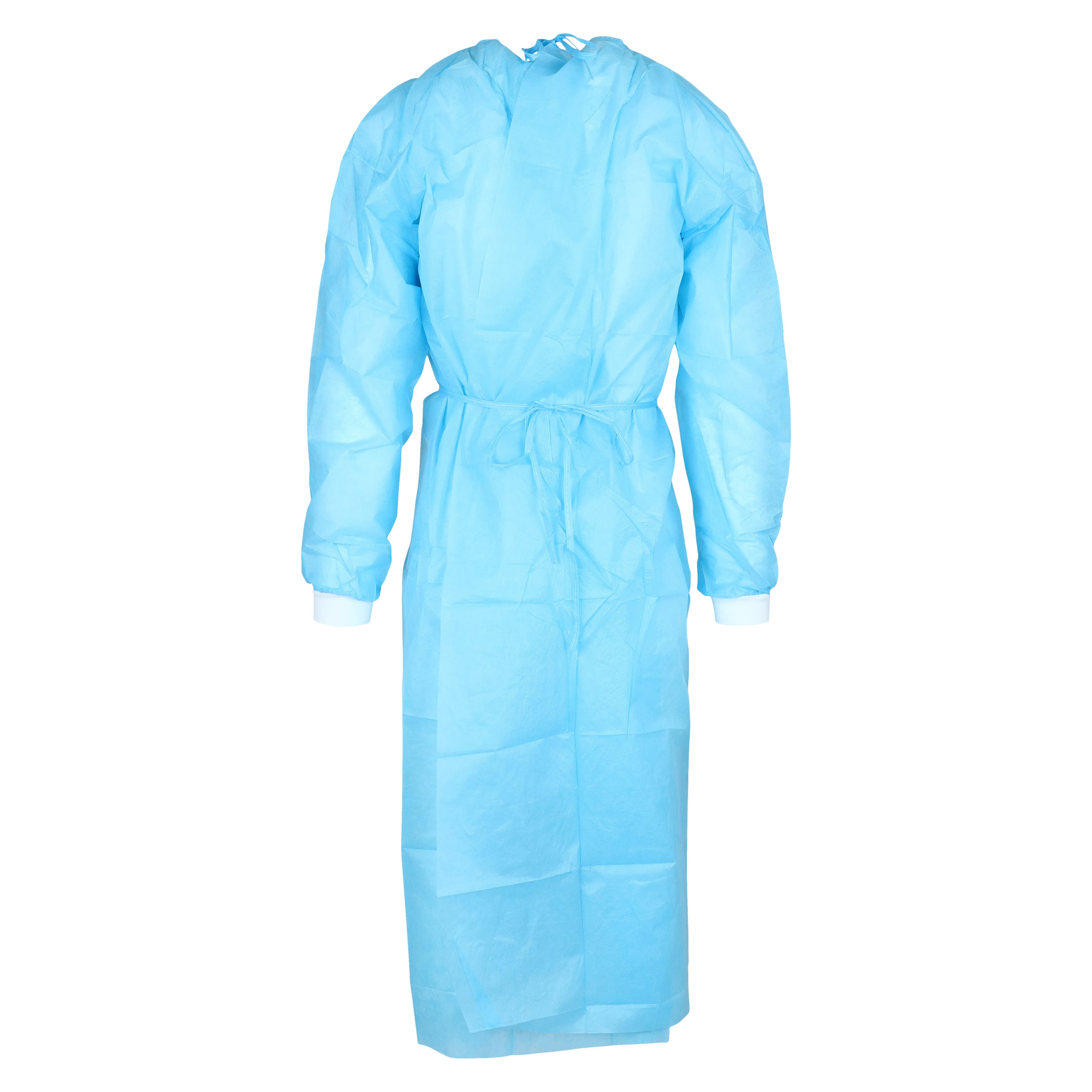 Unipack Disposable Isolation Gown, SMS, Small, Blue, Knee Length, Non-Sterile, Tie Back, Knit Cuff, Long Sleeves, 10/Bag thumbnail 4