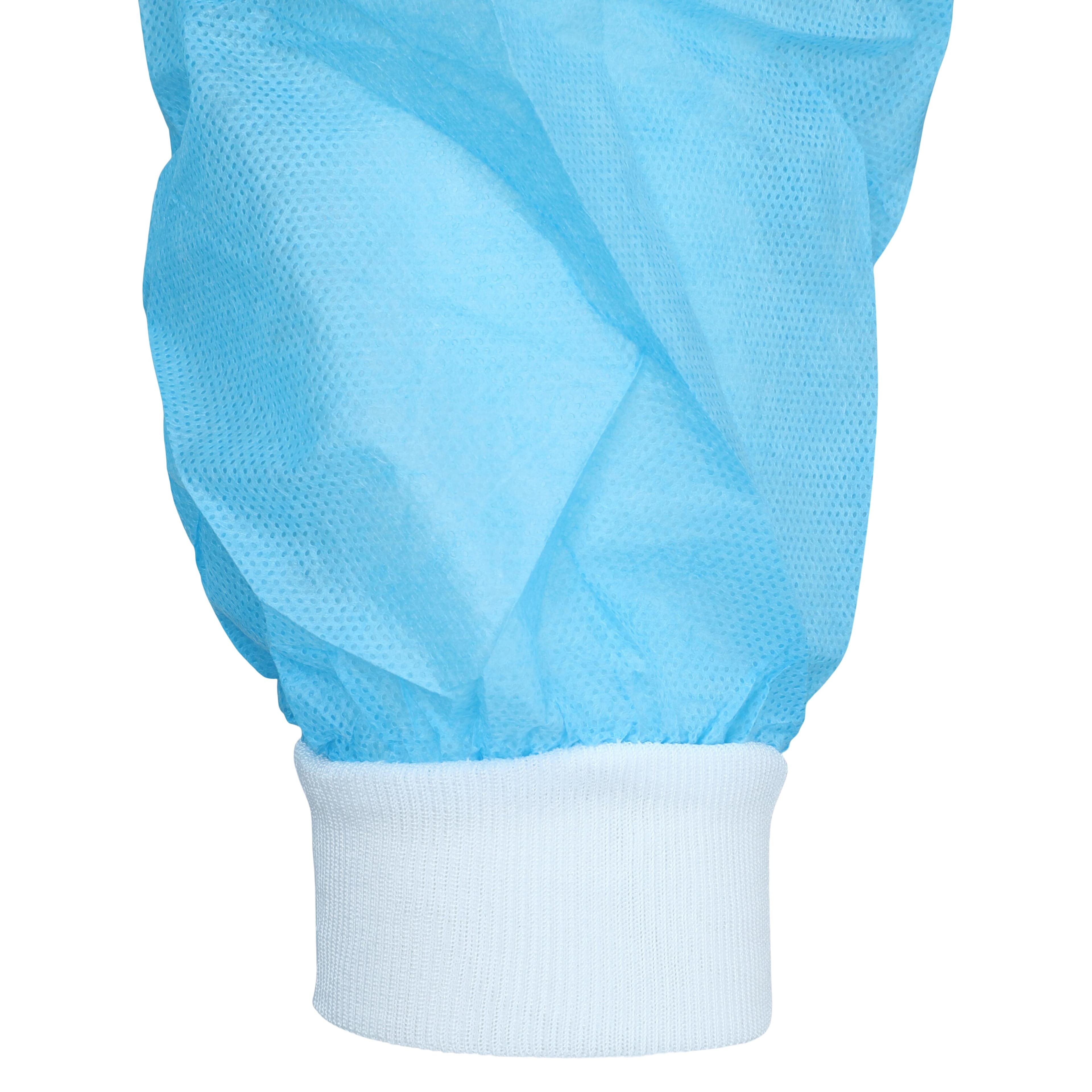 Unipack Disposable Isolation Gown, SMS, Small, Blue, Knee Length, Non-Sterile, Tie Back, Knit Cuff, Long Sleeves, 10/Bag thumbnail 5