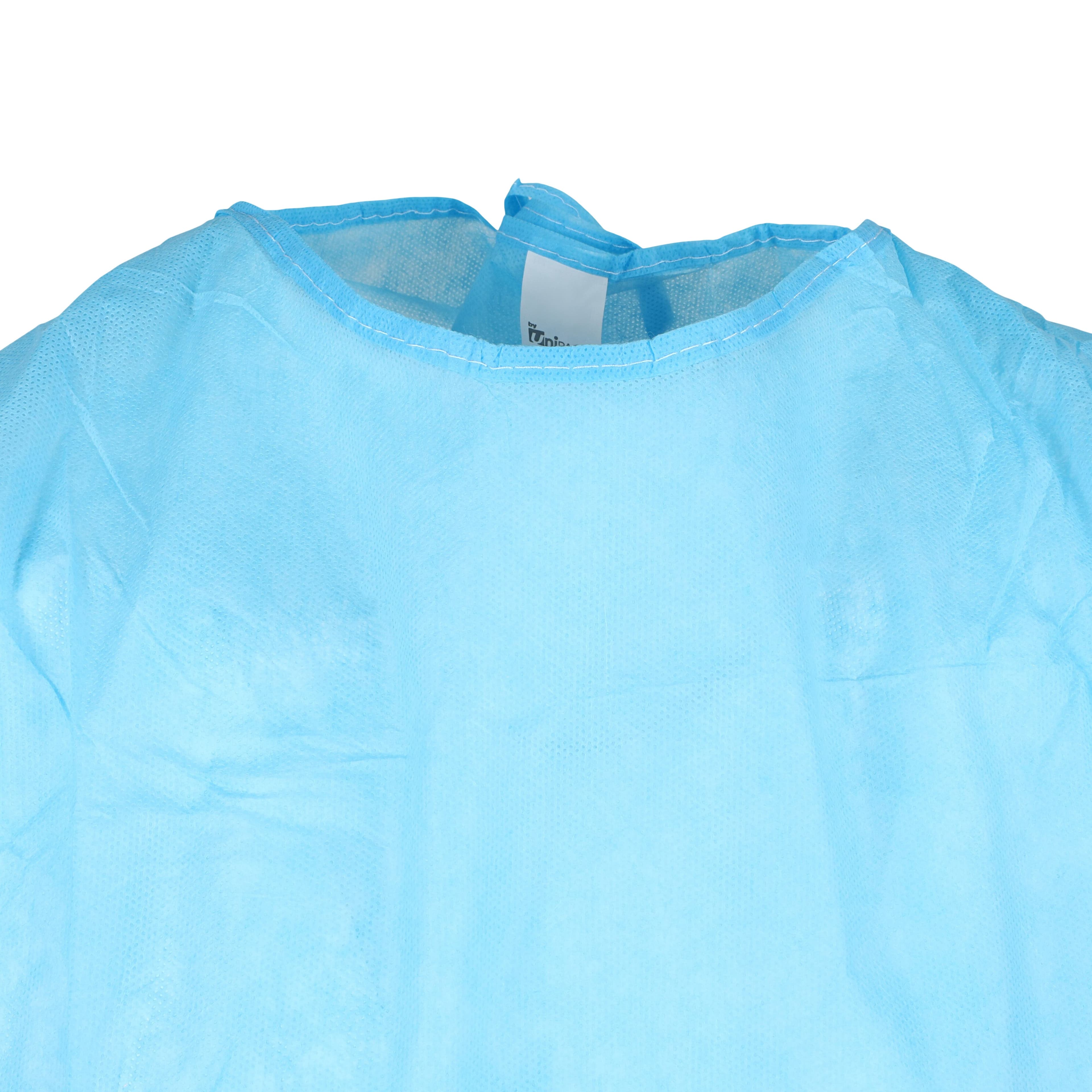 Unipack Disposable Isolation Gown, SMS, Small, Blue, Knee Length, Non-Sterile, Tie Back, Knit Cuff, Long Sleeves, 10/Bag thumbnail 6