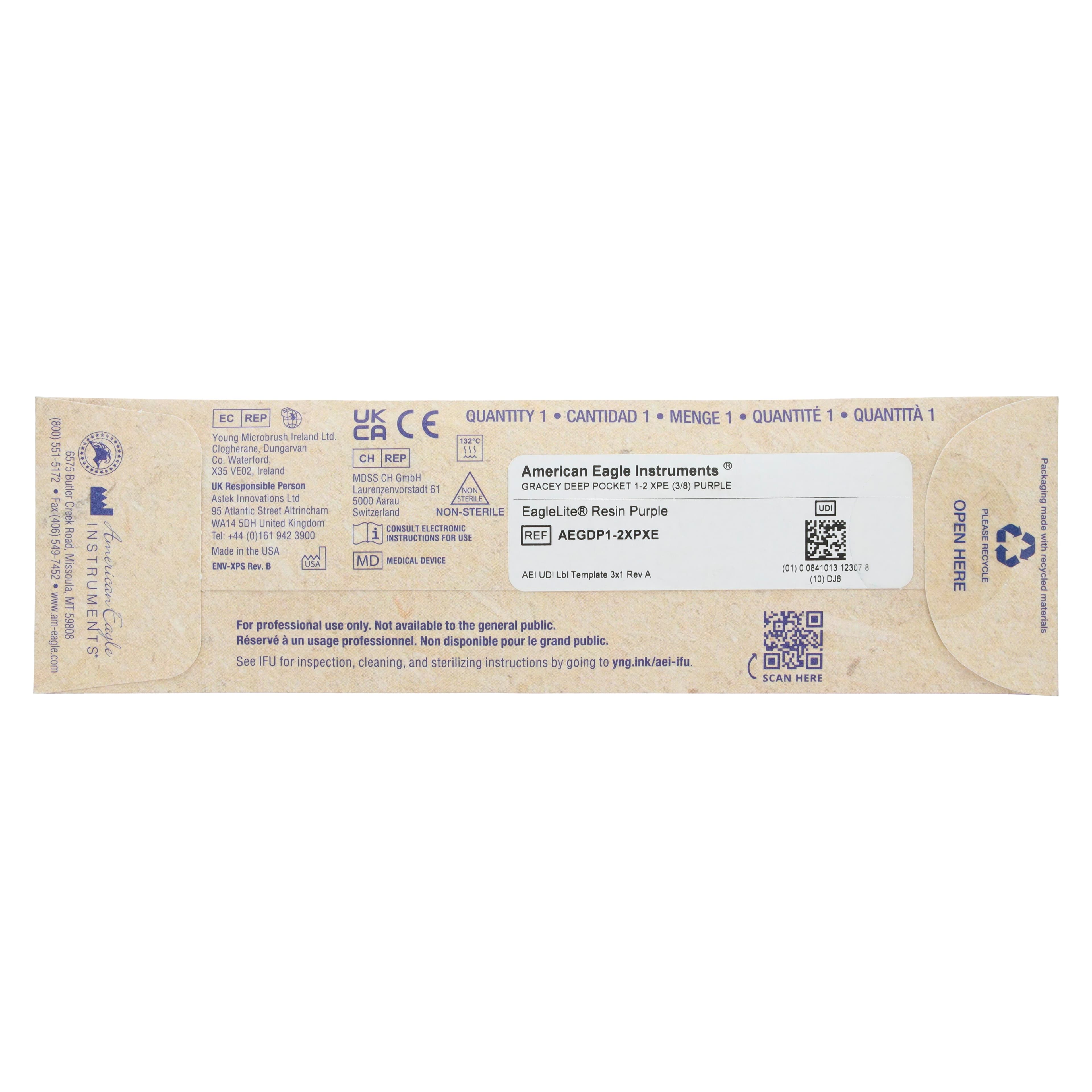 XP SQUARED Technology Gracey Deep Pocket Curette #1/2 +3, Double End, Purple EagleLite Resin Handle, Anterior thumbnail 5