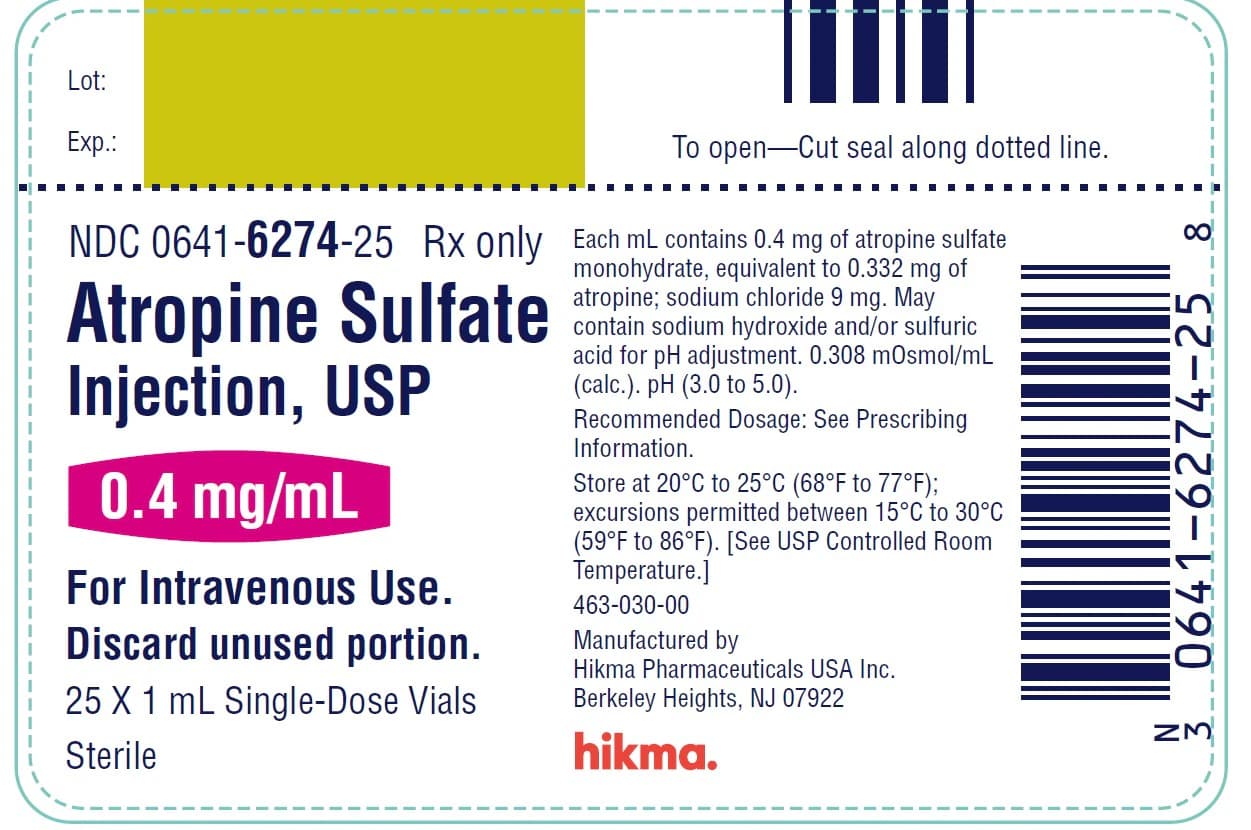 Atropine Sulfate Injection, 0.4mg/mL, SDV, 1mL, 25/Package - Atropine Sulfate Inj SDV 1mL - Image 1