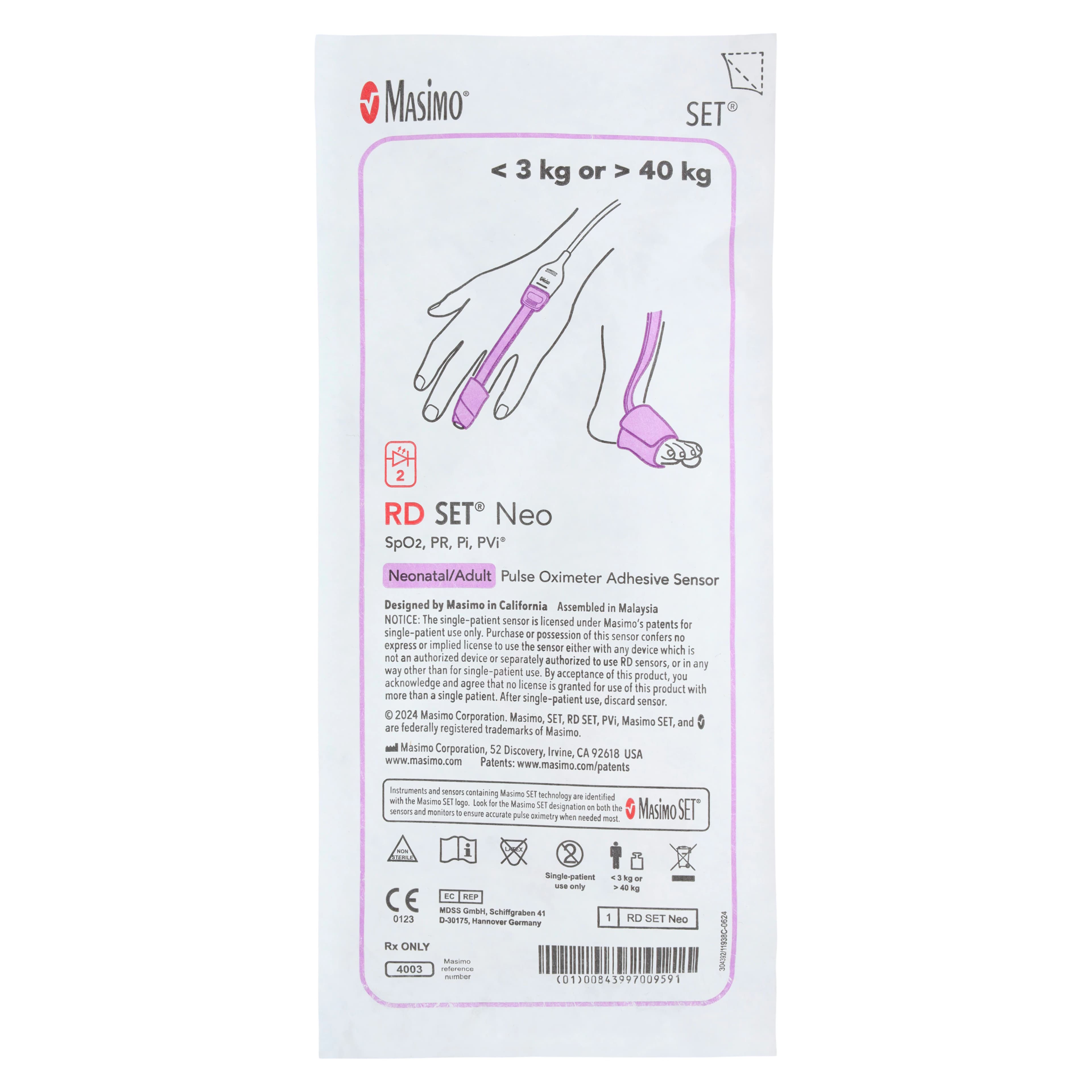 Masimo RD Set Oximeter Sensor, Neonatal, Disposable, Each thumbnail 2