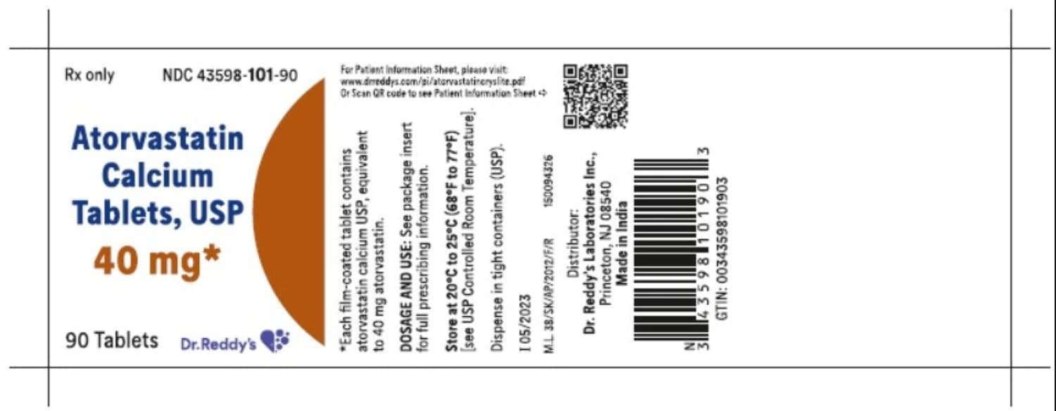 Atorvastatin Calcium Tablets, 40mg, 90/Bottle, Dr. Reddy's Laboratories - Atorvastatin Calcium Tablets - Image 1