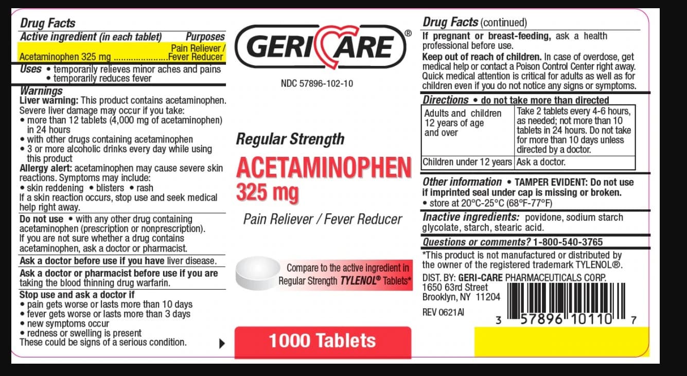 Geri-Care Acetaminophen Tablets, 325mg, 1000/Bottle - Acetaminophen Tablets - Image 1