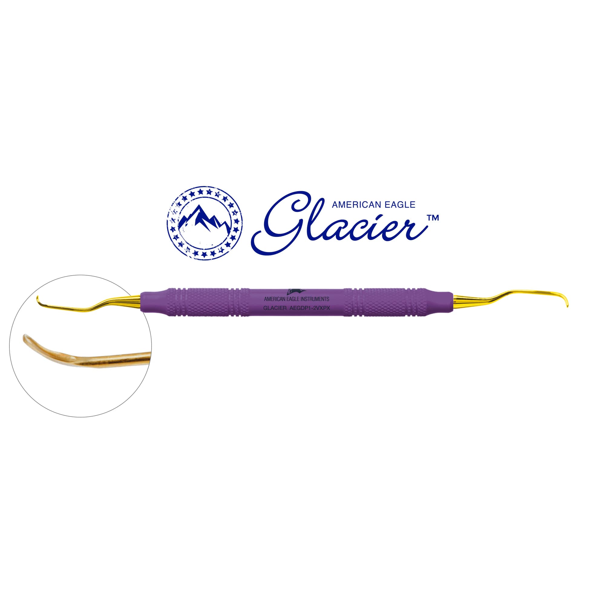 American Eagle Glacier Gracey Deep Pocket Curette 1/2, Anterior, XP SQUARED Technology, EagleLite Resin Handle, Double End, Purple - American Eagle XP SQUARED Technology Glacier Deep Pocket Curette – 1/2 Gracey, Anterior, EagleLite Resin Handle, Double End - American Eagle XP SQUARED Technology Glacier Deep Pocket Curette – 1/2 Gracey, Anterior, EagleLite Resin Handle, Double End - Image 1