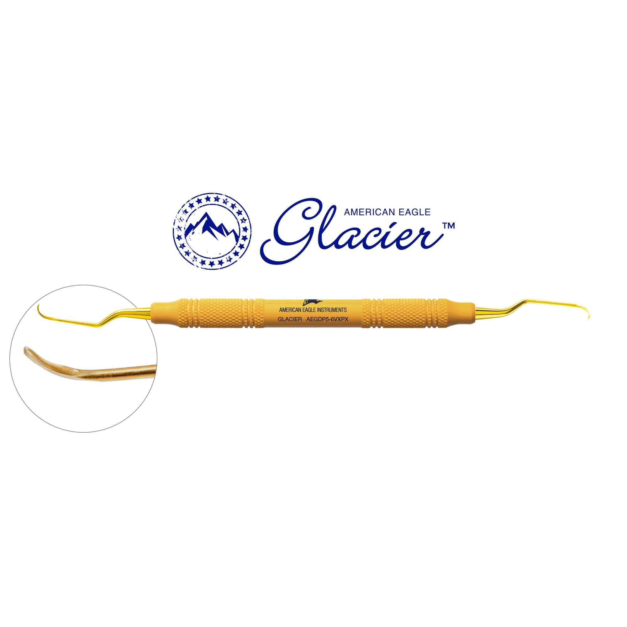 American Eagle XP SQUARED Technology Glacier Deep Pocket Curette 5/6 Gracey, Anterior, EagleLite Resin Handle, Double End, Yellow - American Eagle XP SQUARED Technology Glacier Deep Pocket Curette – 5/6 Gracey, Anterior, EagleLite Resin Handle, Double End - American Eagle XP SQUARED Technology Glacier Deep Pocket Curette – 5/6 Gracey, Anterior, EagleLite Resin Handle, Double End - Image 1