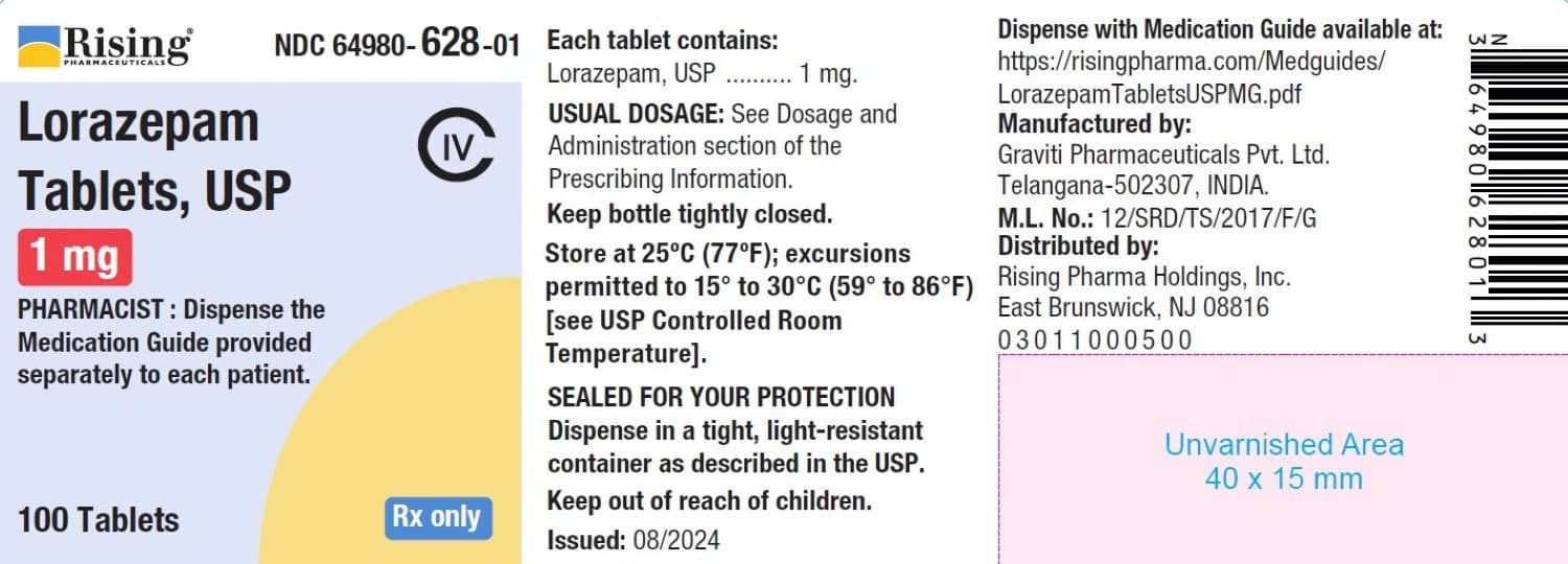Lorazepam Tablets, 1mg, 100/Bottle, Rising Pharmaceuticals - Lorazepam Tablets - Image 1
