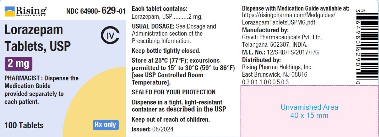 Lorazepam Tablets, 2mg, 100/Bottle, Rising Pharmaceuticals - Lorazepam Tablets - Image 1
