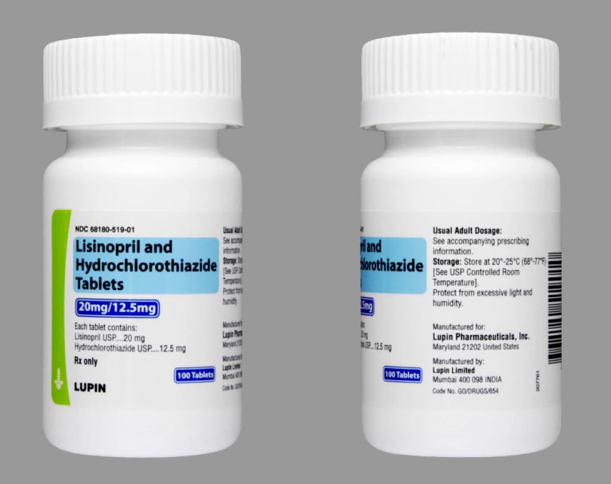 Lisinopril/HCTZ Tablets 20/12.5mg, 100 Tablets/Bottle, Lupin Pharmaceuticals - Lisinopril/HCTZ Tablets - Image 1