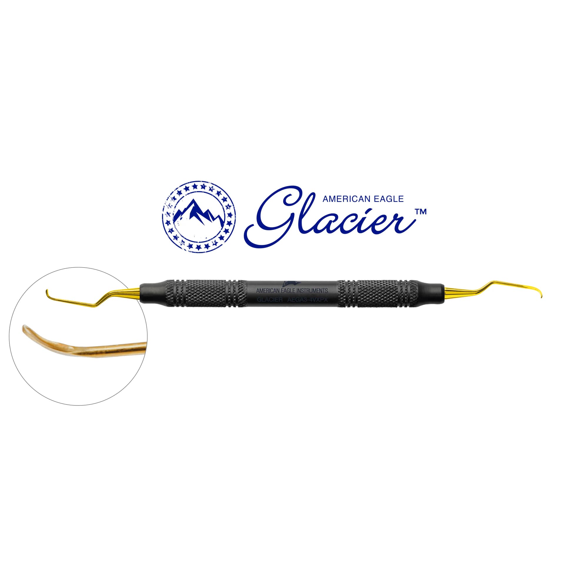 American Eagle Glacier Gracey +3 Access 3/4 Anterior Curette, XP SQUARED Technology, EagleLite Resin Handle, Black, Double End, 1/Pkg - American Eagle® Glacier™ Gracey +3 Access 3-4 Anterior with XP® SQUARED Technology and EagleLite™ Resin Handle Black - Image 1