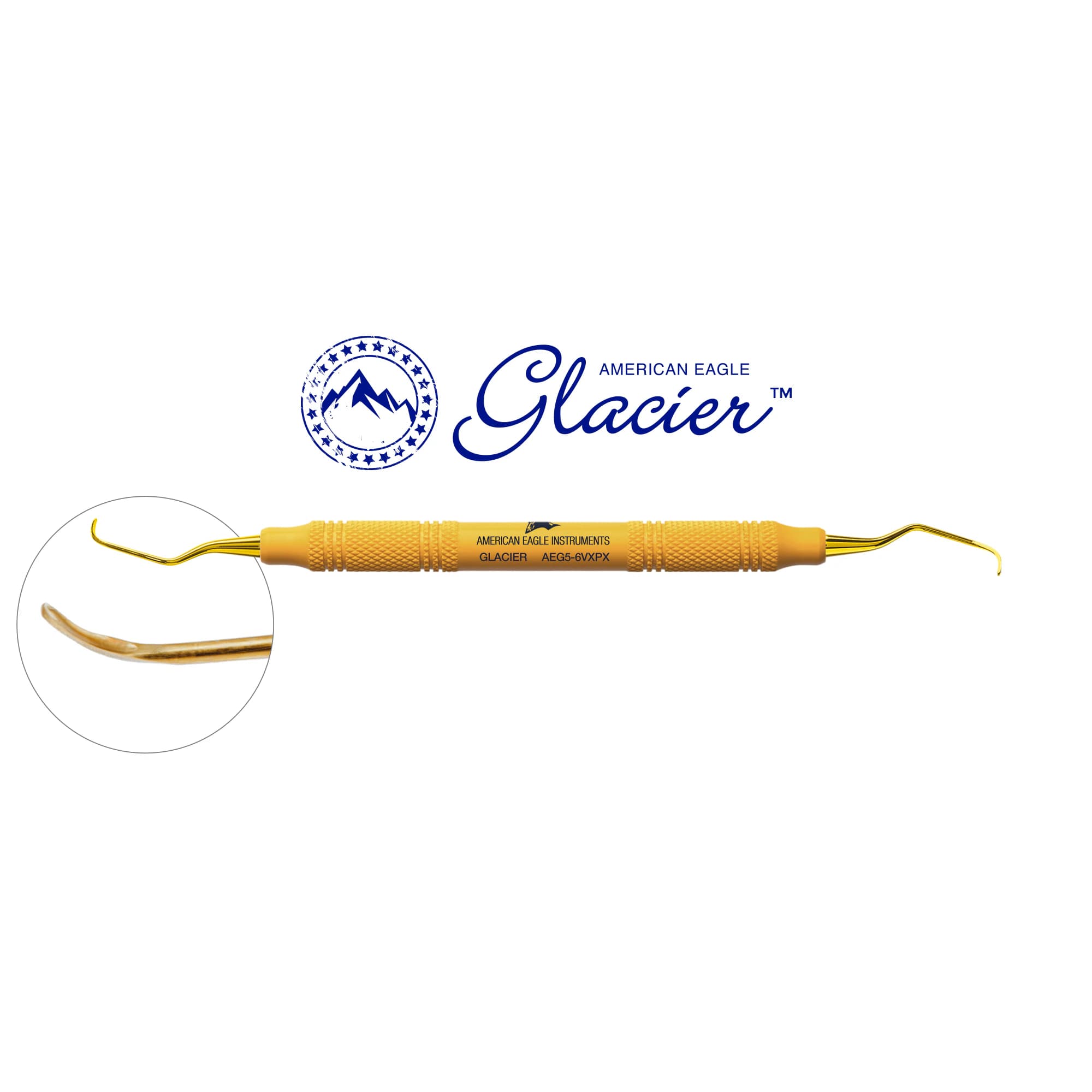 American Eagle XP SQUARED Technology Glacier Curette #5/6 Gracey, Anterior, EagleLite Resin Handle, Double End, Yellow - American Eagle XP SQUARED Technology Glacier Curette – 5/6 Gracey, Anterior, EagleLite Resin Handle, Double End - American Eagle XP SQUARED Technology Glacier Curette – 5/6 Gracey, Anterior, EagleLite Resin Handle, Double End - Image 1