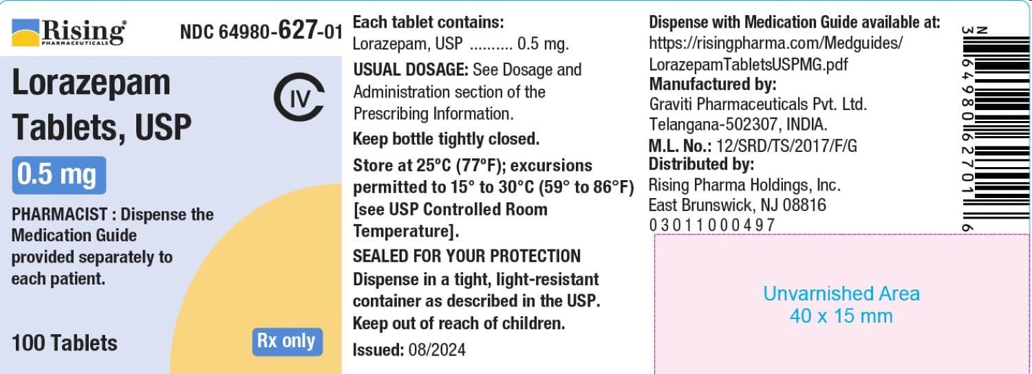 Lorazepam Tablets, 0.5mg, 100/Bottle, Rising Pharmaceuticals - Lorazepam Tablets - Image 1