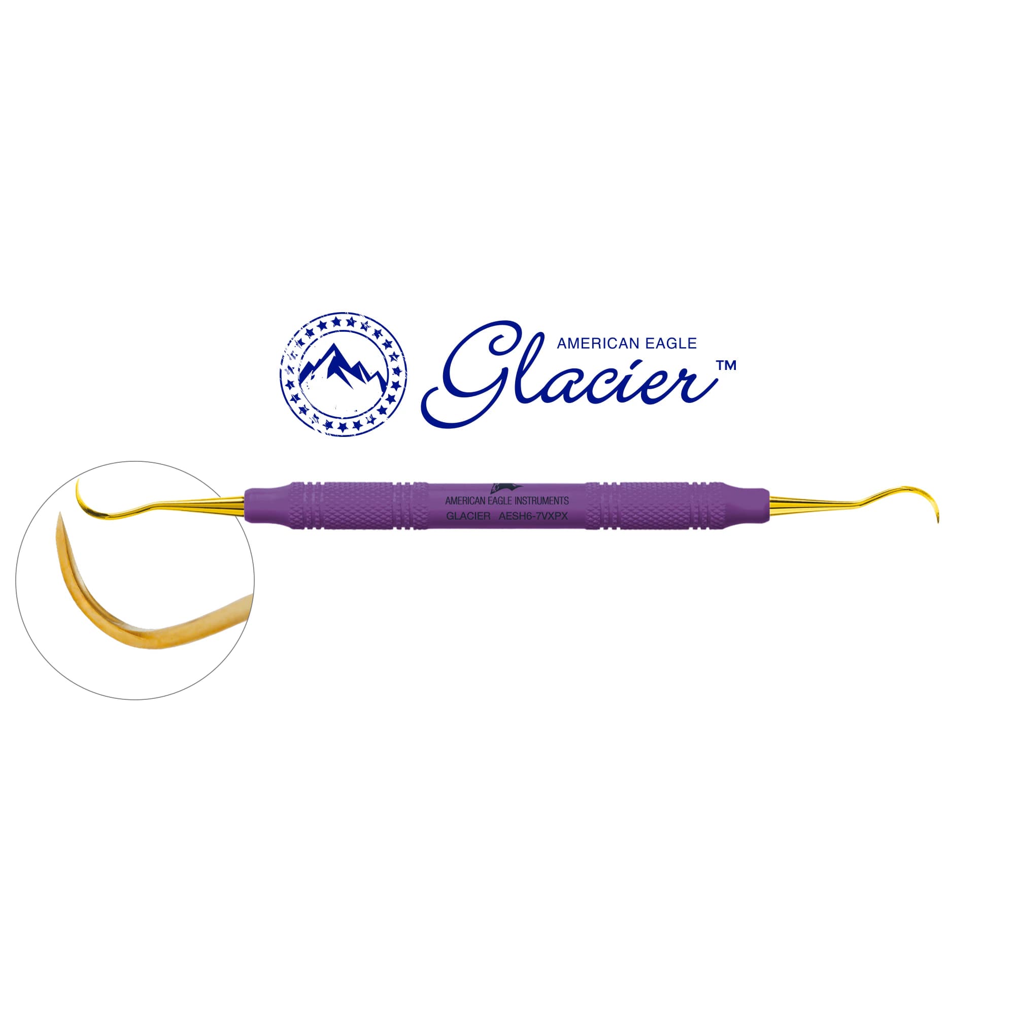 American Eagle Glacier Anterior Scaler with XP SQUARED Technology, H 6/7, Purple, EagleLite Resin Handle, Universal - American Eagle Glacier Anterior Scaler with XP SQUARED Technology – H 6/7, Purple, EagleLite Resin Handle, Universal - American Eagle Glacier Anterior Scaler with XP SQUARED Technology – H 6/7, Purple, EagleLite Resin Handle, Universal - Image 1