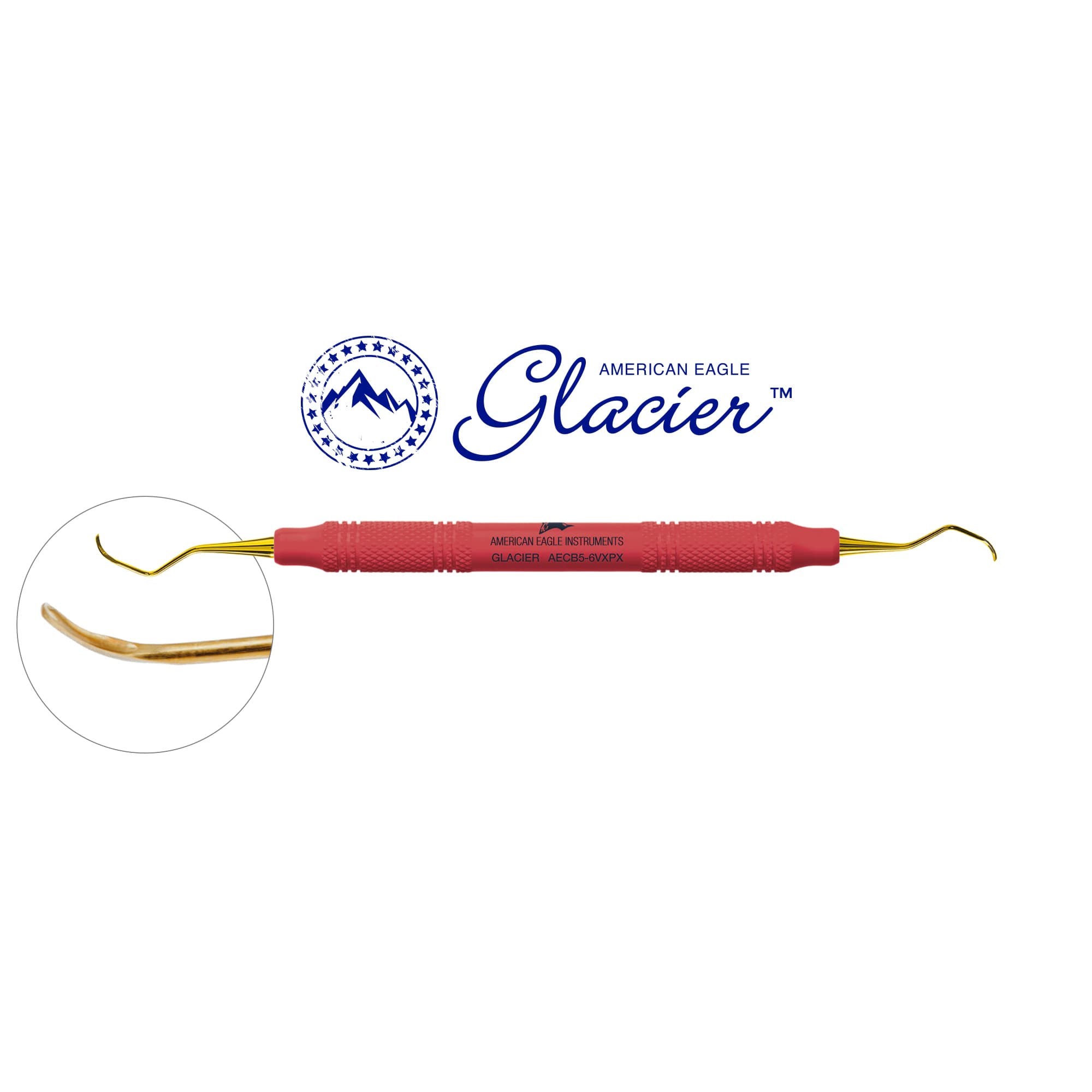 American Eagle Glacier Universal Curette, Barnhart 5/6, Posterior, XP SQUARED Technology, EagleLite Resin Handle, Red, Double End - American Eagle XP SQUARED Technology Glacier Universal Curette – 5/6 Barnhart, Posterior, EagleLite Resin Handle, Double End - American Eagle XP SQUARED Technology Glacier Universal Curette – 5/6 Barnhart, Posterior, EagleLite Resin Handle, Double End - Image 1