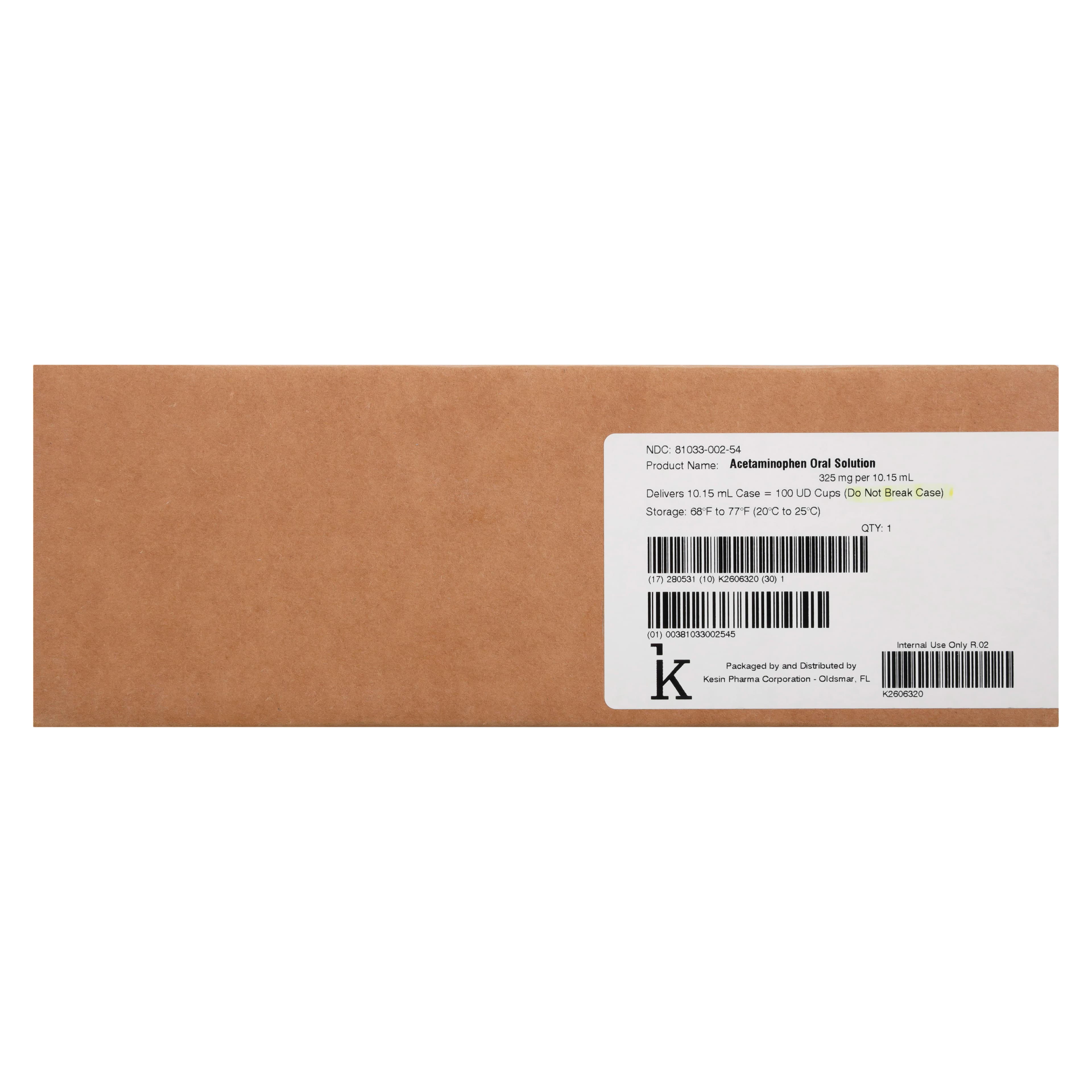 Acetaminophen Oral Solution 325mg, 10.15mL Unit Dose, 100/Case - Acetaminophen Oral Sol 10mL UD - Image 1