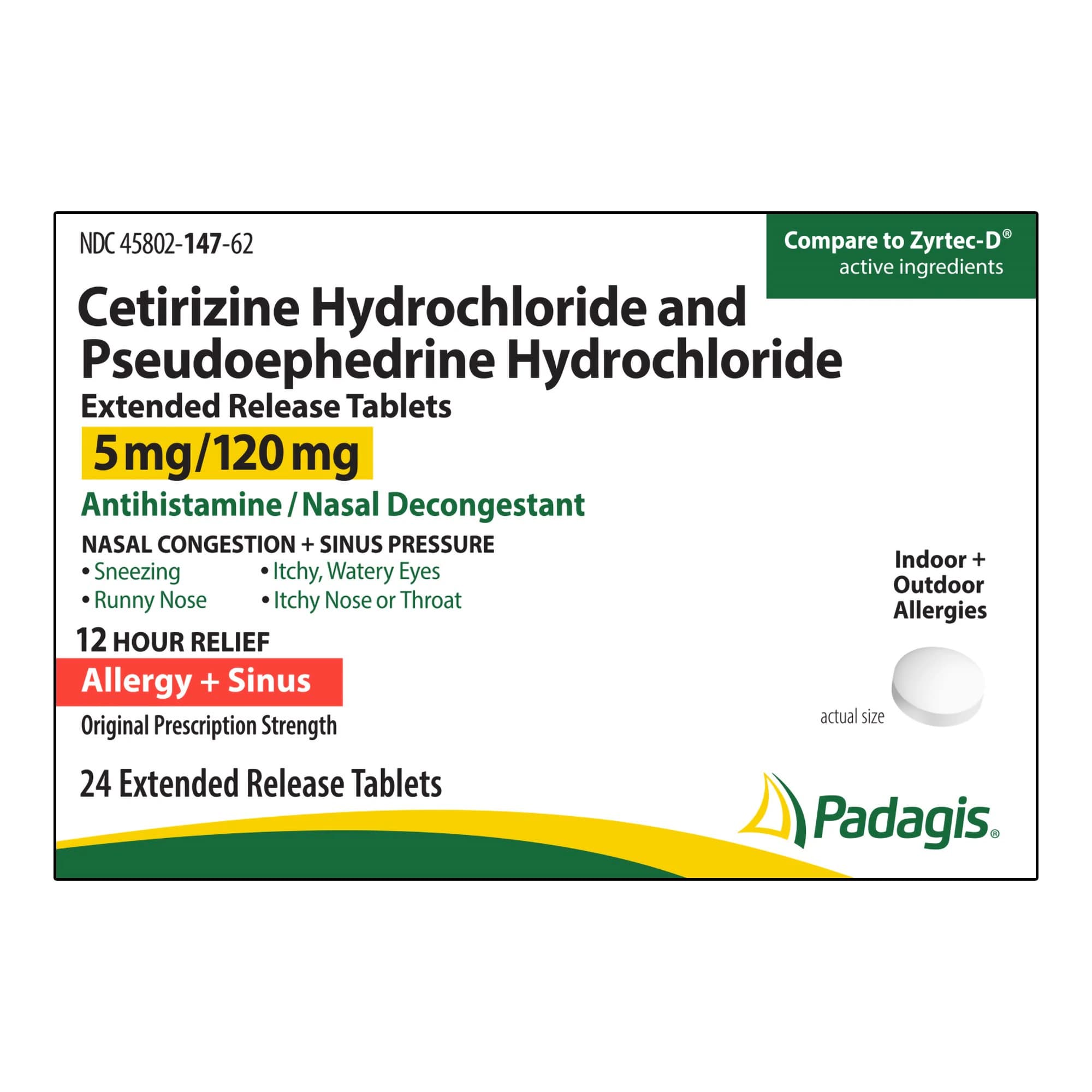 Cetirizine/Pseudoephedrine Extended-Release Tablets, 5mg/120mg, Unit Dose Blister Pack, 24 Count (24/Package) - Cetirizine/Pseudo ER Tabs UD - Image 1