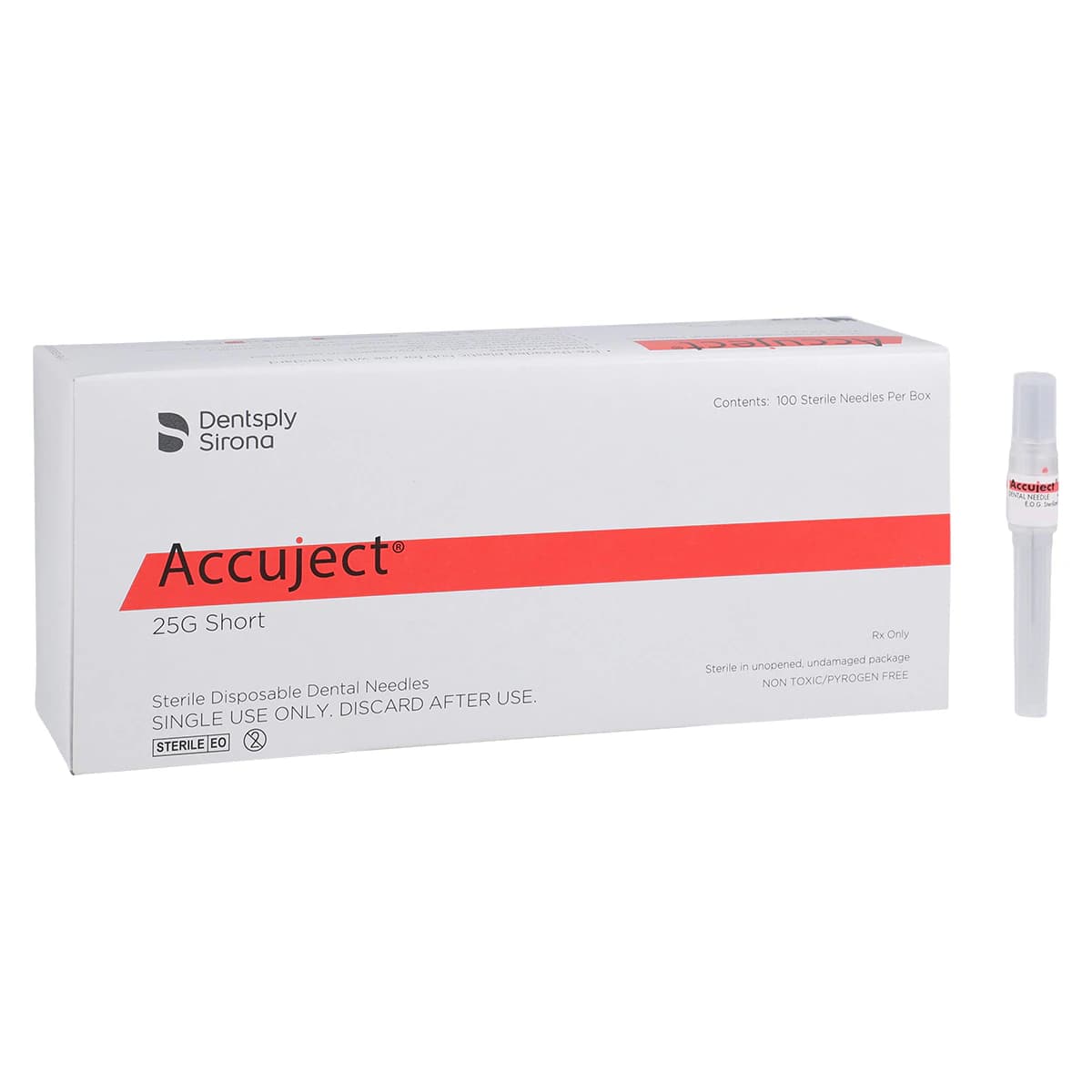 Accuject Disposable Dental Needle, 25 Gauge Short (21mm), Plastic Hub, Sterile, 100/Box, 900505 - Accuject 25ga Short (21mm) Plastic Hub Needle 100/Box - Image 1