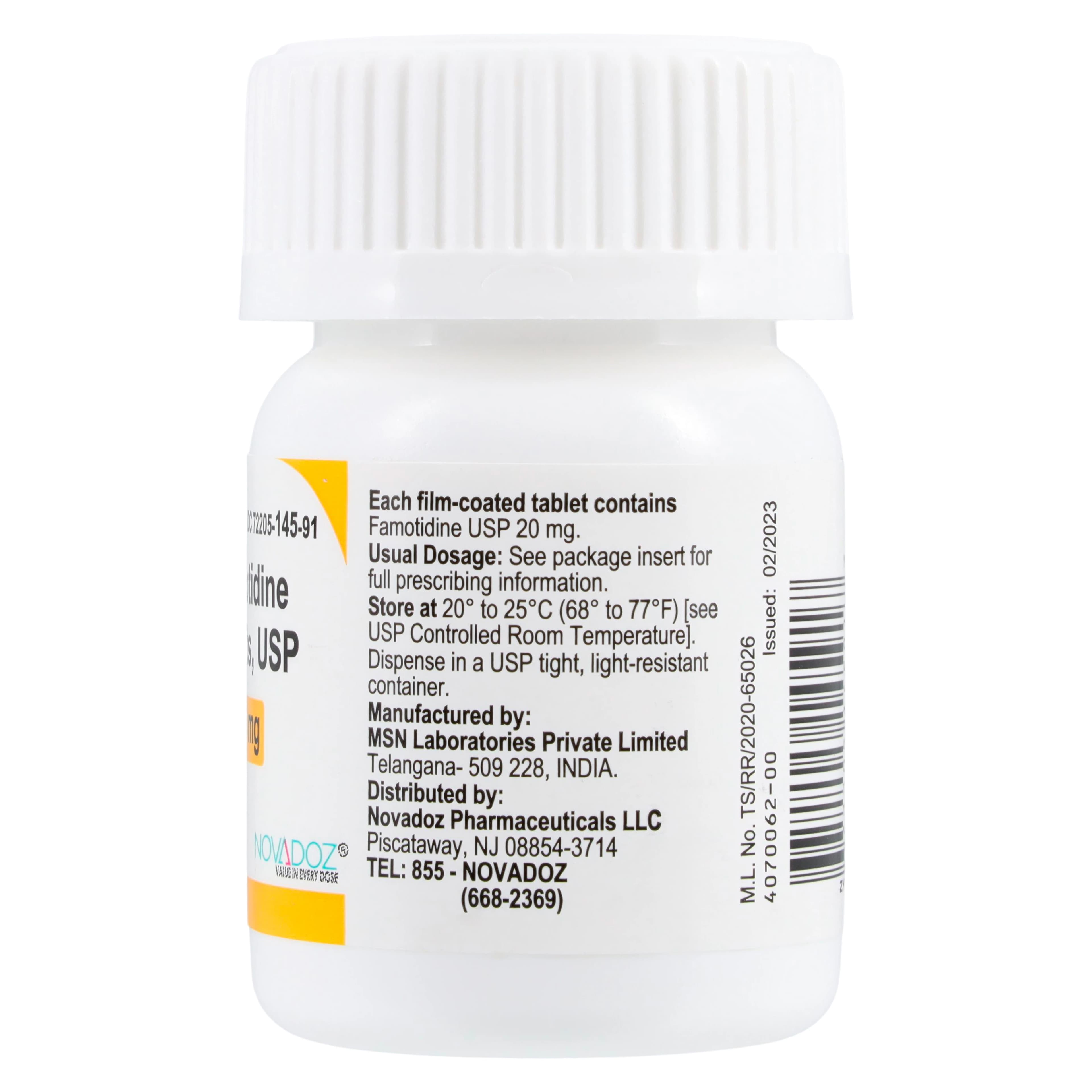 Famotidine Tablets, 20mg, 100/Bottle, Novadoz Pharmaceuticals - Famotidine Tablets - Image 1