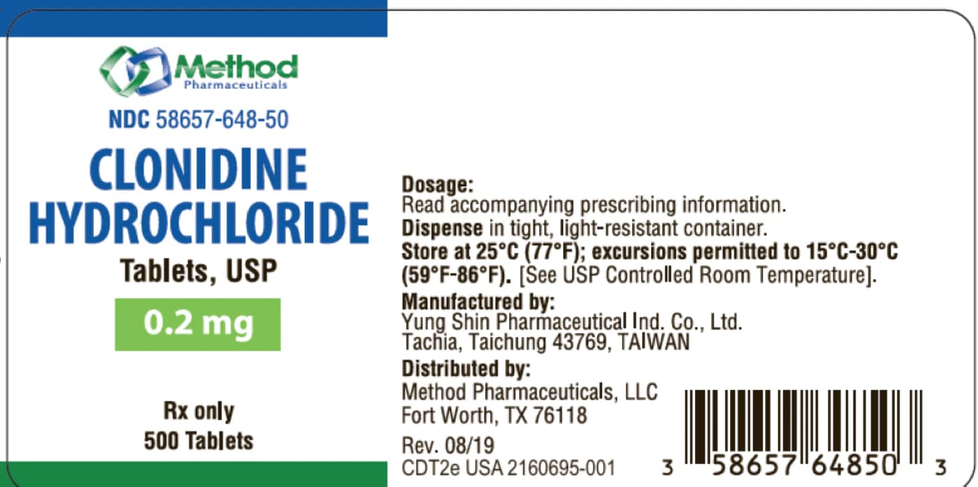 Clonidine HCl Tablets 0.2mg, 500/Bottle, Method Pharmaceuticals - Clonidine HCl Tablets - Image 1