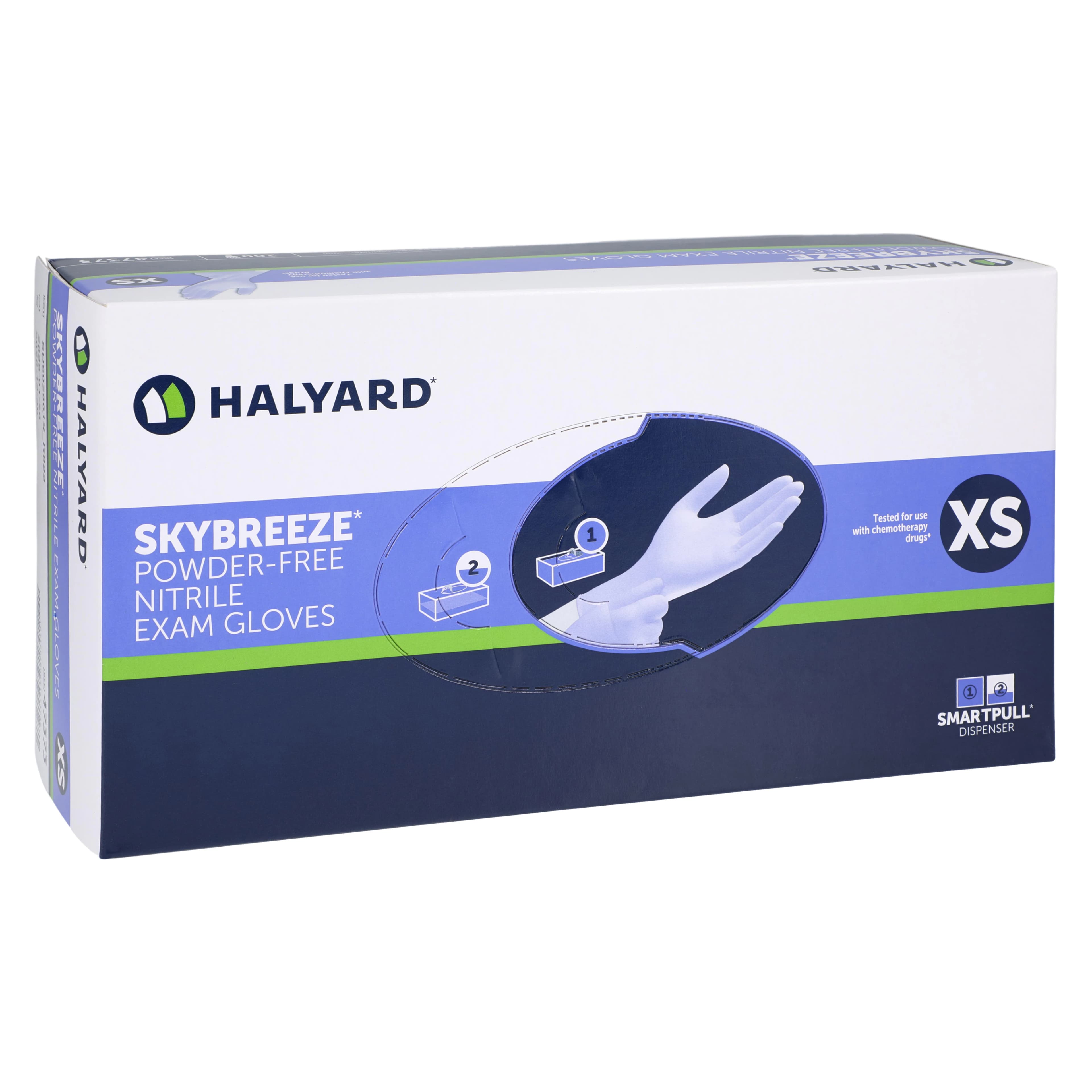 Halyard Skybreeze Trinity Nitrile Exam Gloves, X-Small, Blue, Non-Sterile, 200/Box - Gloves Exam Skybreeze Blue NS - Image 1
