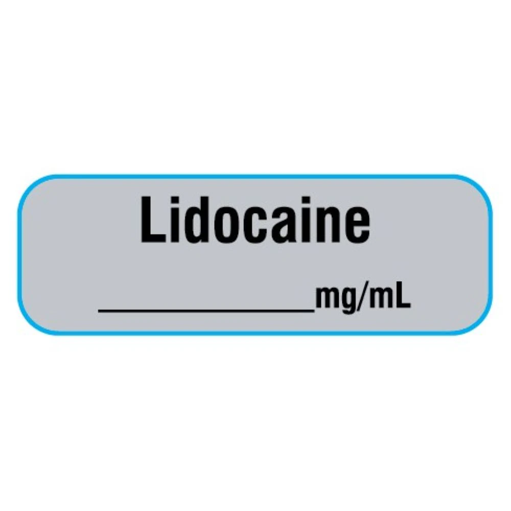 Shamrock Dental Syringe Label "Lidocaine", Precut, Gray, 1/2" x 500", 318/Roll - Label "Lidocaine" f/ Syringe I - Image 1