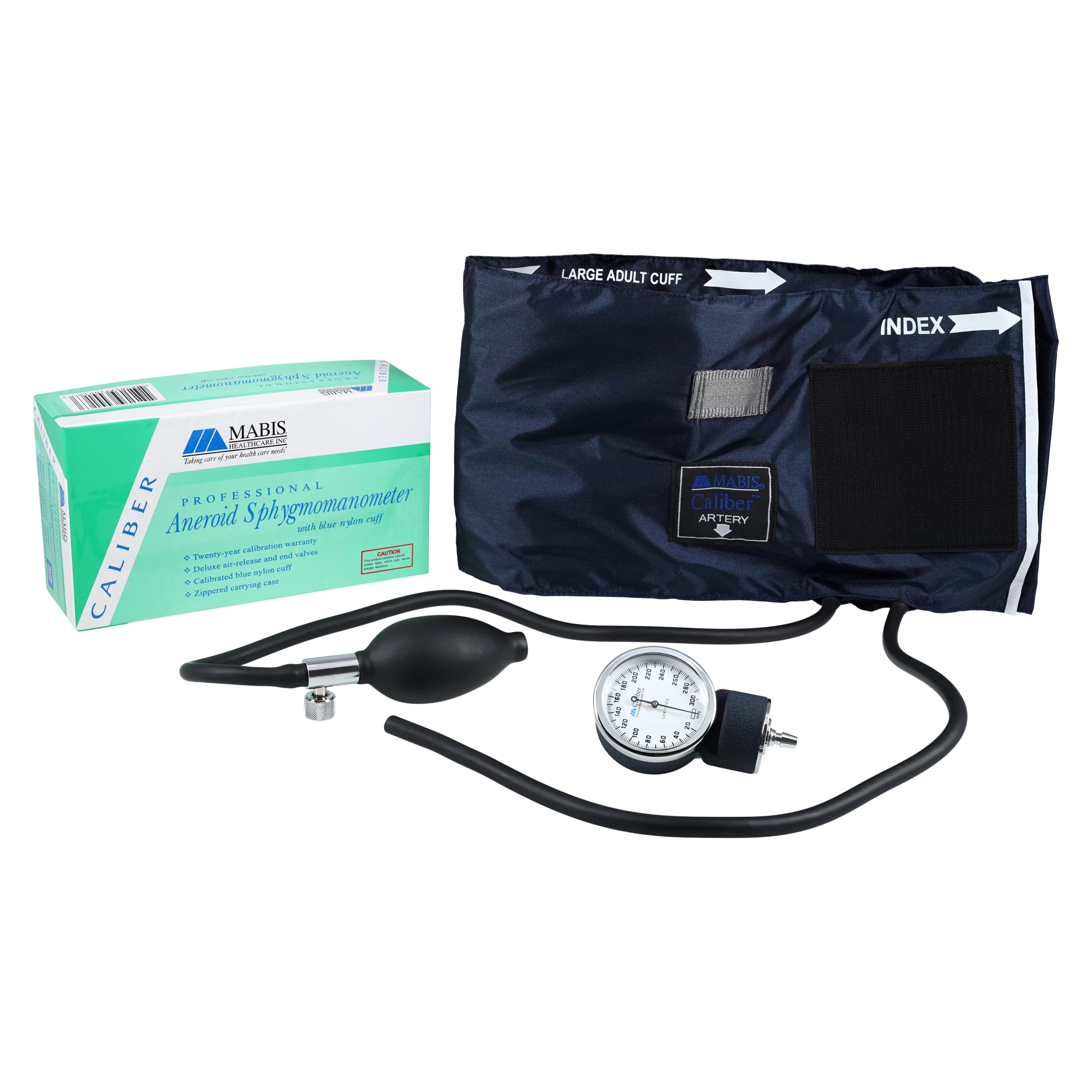 Caliber Aneroid Sphygmomanometer, Size 12, Navy Blue, Nylon Cuff, Latex, Dial Display thumbnail 2