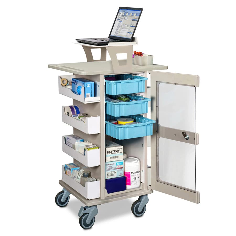 Clinton Industries Phlebotomy Cart, 25.25" x 19" x 37.5", 4 Swivel Casters with 2 Locking, Door Key Lock - Cart Phlebotomy - Image 1