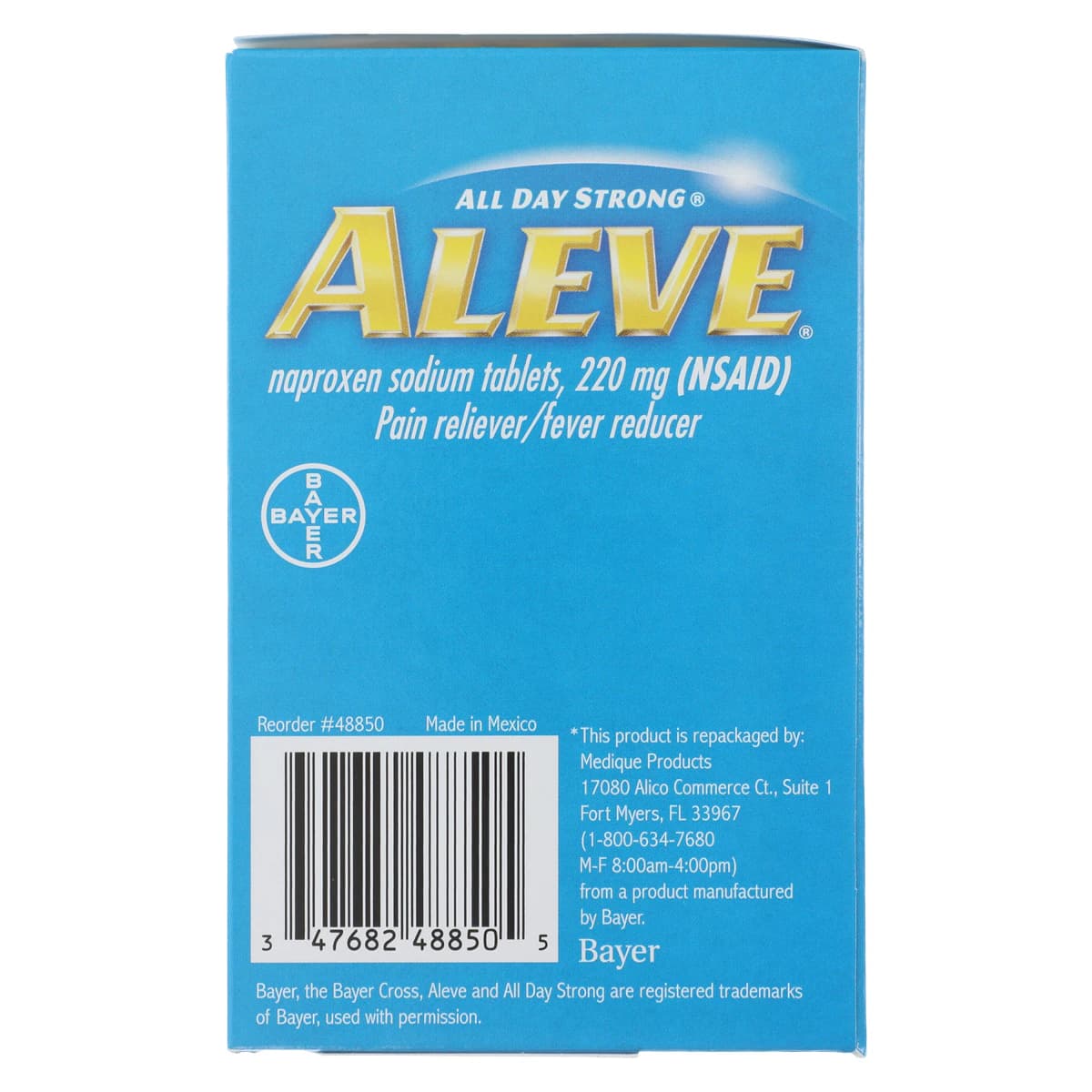 Aleve Pain Reliever Tablets, 220mg, Dispenser, 50/Box thumbnail 2