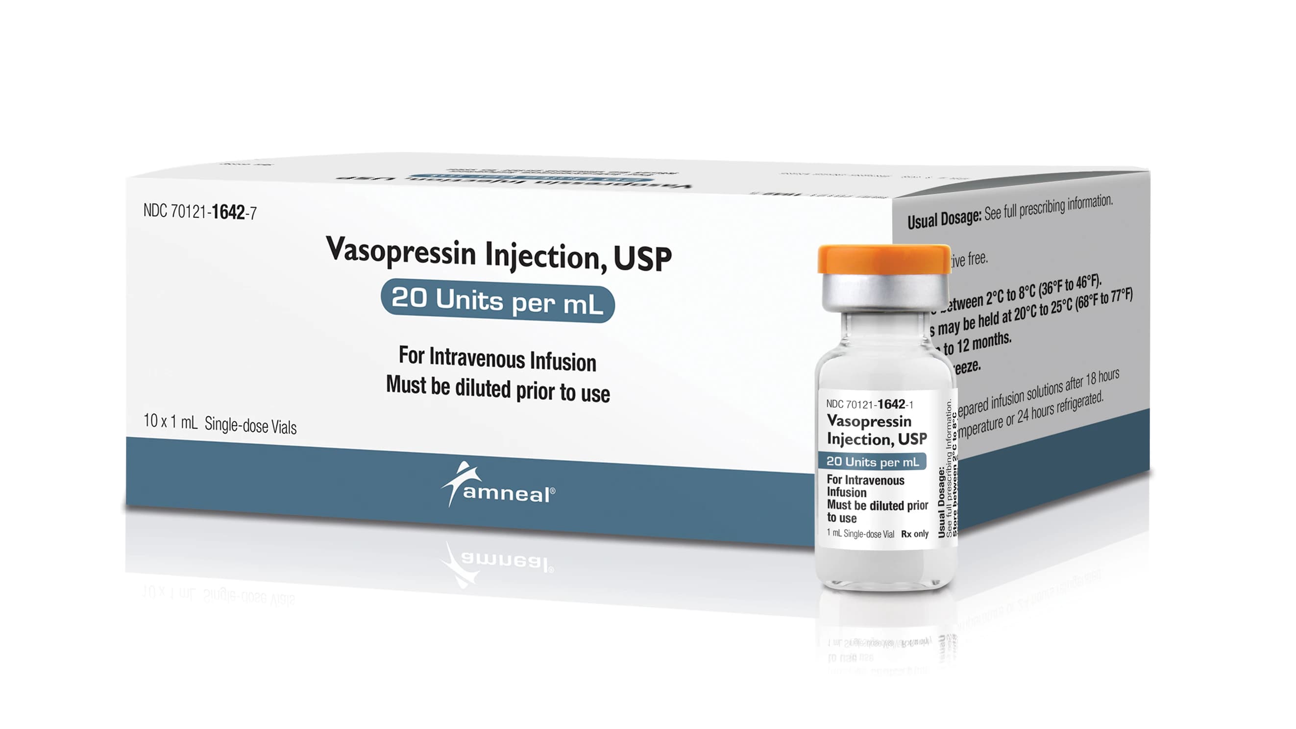 Vasopressin Injection, 20 units/mL, Single Dose Vial, 1 mL, 10/Package, Amneal - Vasopressin Inj SDV 1mL - Image 1
