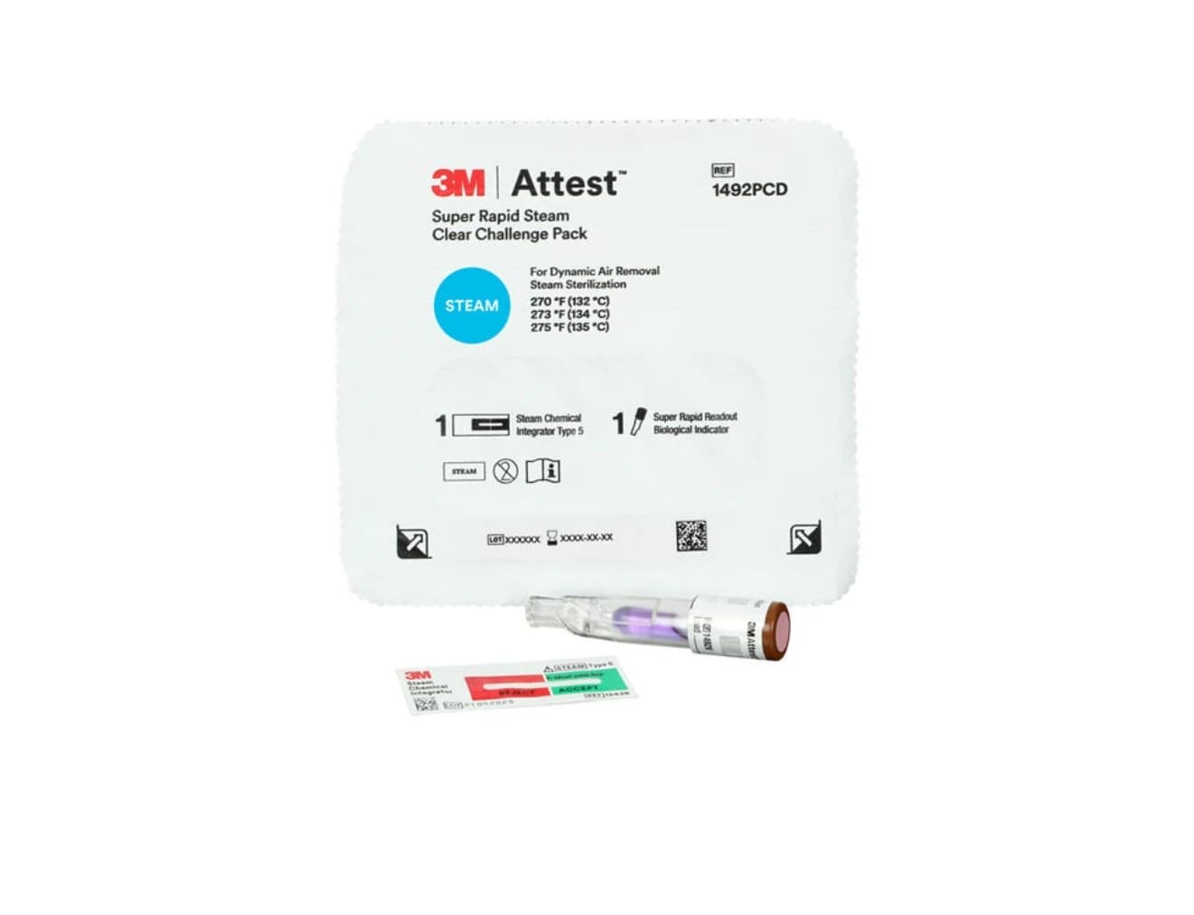 3M Attest Super Rapid Steam Sterilization Biological Indicator Challenge Pack, 24/Case, 1492PCD-05 - Indicator Bio Attest Spr Rapid - Image 1