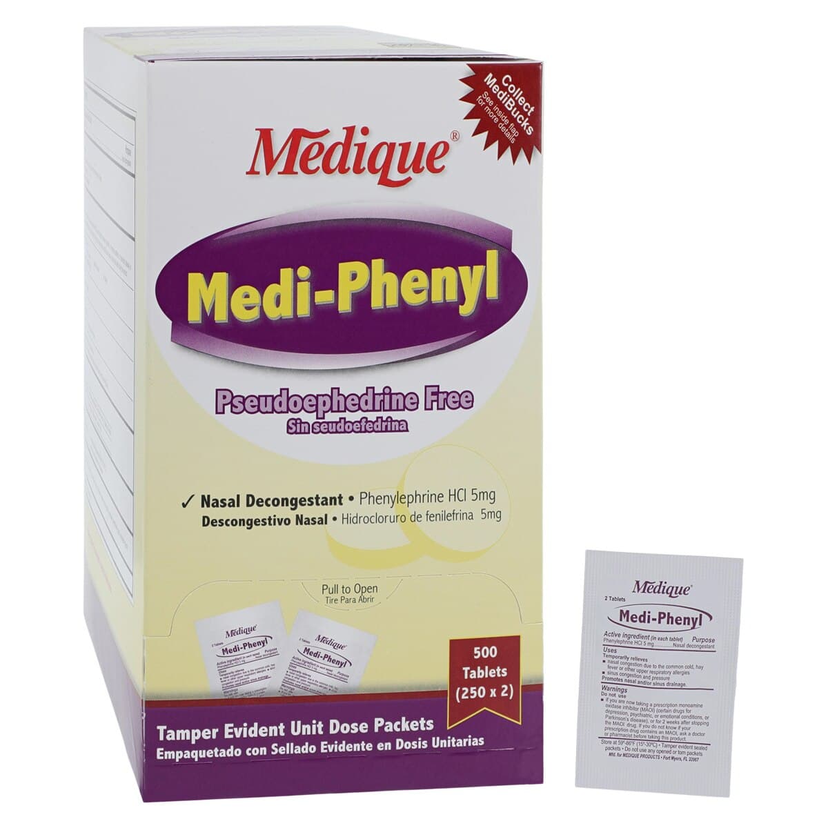 Medique Medi-Phenyl Sinus Decongestant Tablets, 5 mg, Unit Dose Packets, 250 x 2/Box thumbnail 2