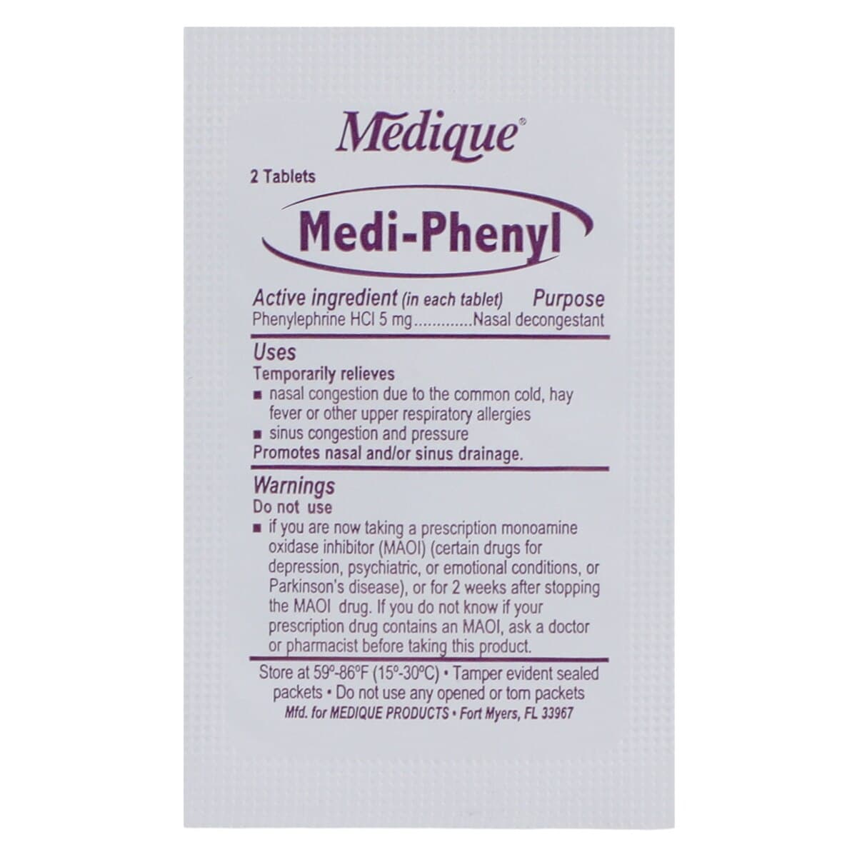 Medique Medi-Phenyl Sinus Decongestant Tablets, 5 mg, Unit Dose Packets, 250 x 2/Box thumbnail 4