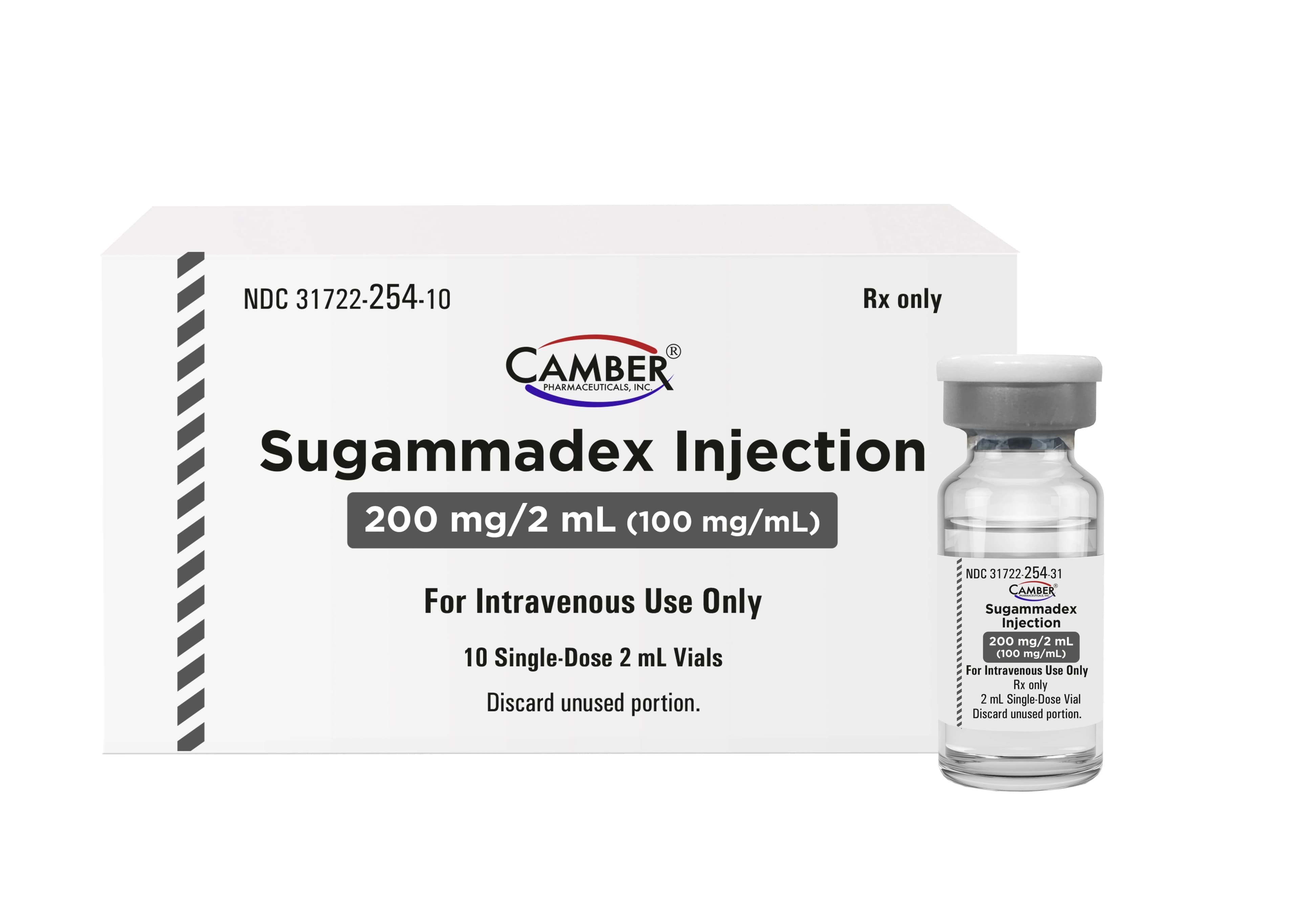 Sugammadex Injection 100 mg/mL, Single-Dose Vial, 2 mL, 10/Package (Camber Pharmaceuticals) - Sugammadex Inj SDV 2mL - Image 1