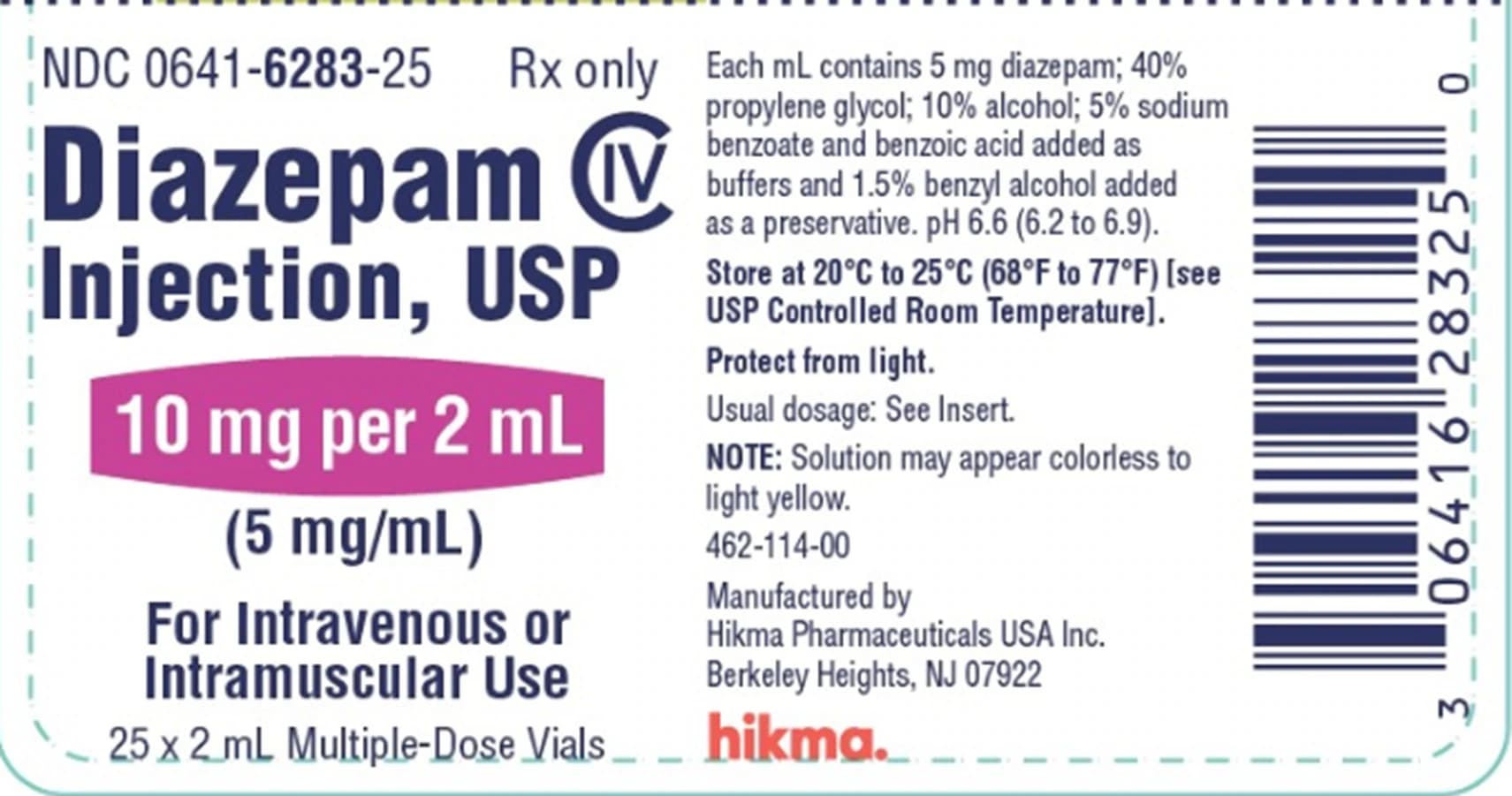 Diazepam Injection 5 mg/mL, Multi-Dose Vial, 2 mL, 25/Package - Diazepam Inj MDV 2mL - Image 1