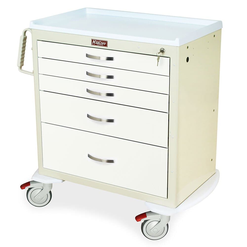 Harloff M-Series Short Medical Cart, 5 Drawer, Key Lock, 22" x 36.75" x 37.25" thumbnail 2
