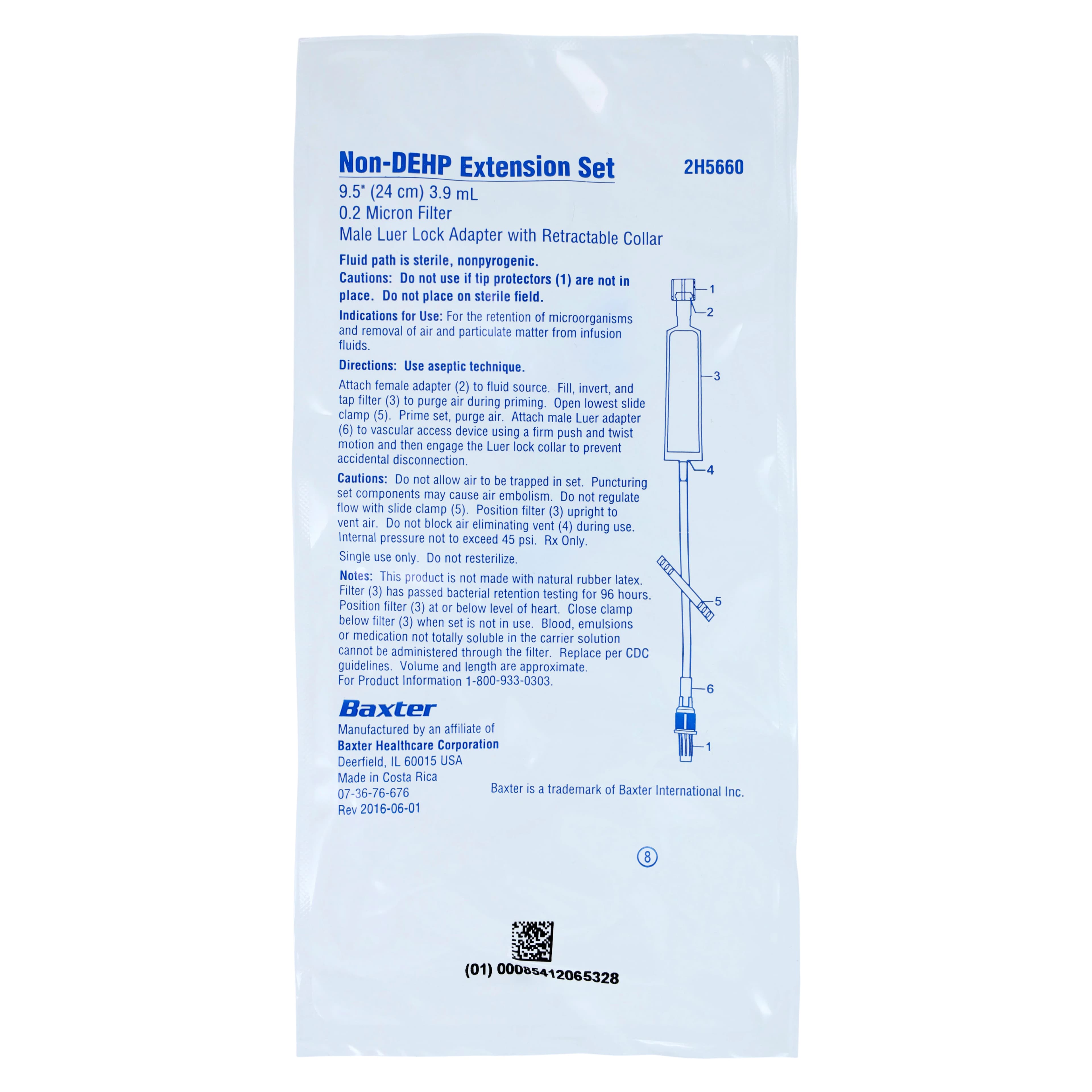 Baxter IV Extension Set with 0.22 Micron High Pressure Extended Life Filter, 9" Male Luer Lock Adapter/Retractable Collar, 48/Case thumbnail 2